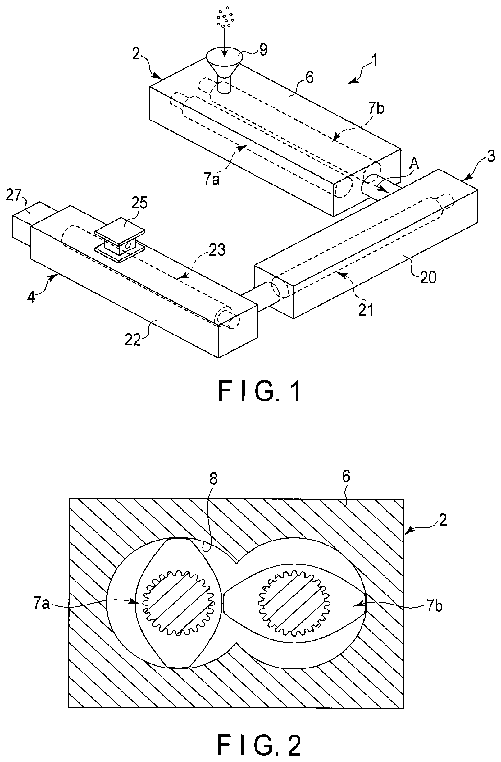 Patent US12403628 — Kneading method for use with kneading apparatus with first and second extruders — Figure 1