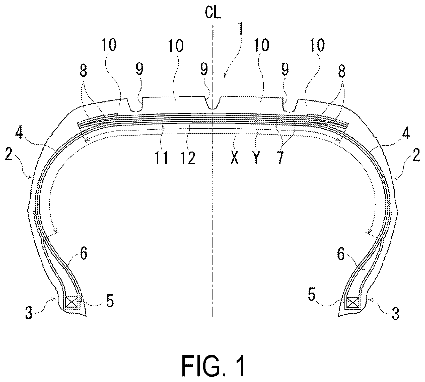 Patent US12403632 — Pneumatic tire and method of manufacturing the same — Figure 1