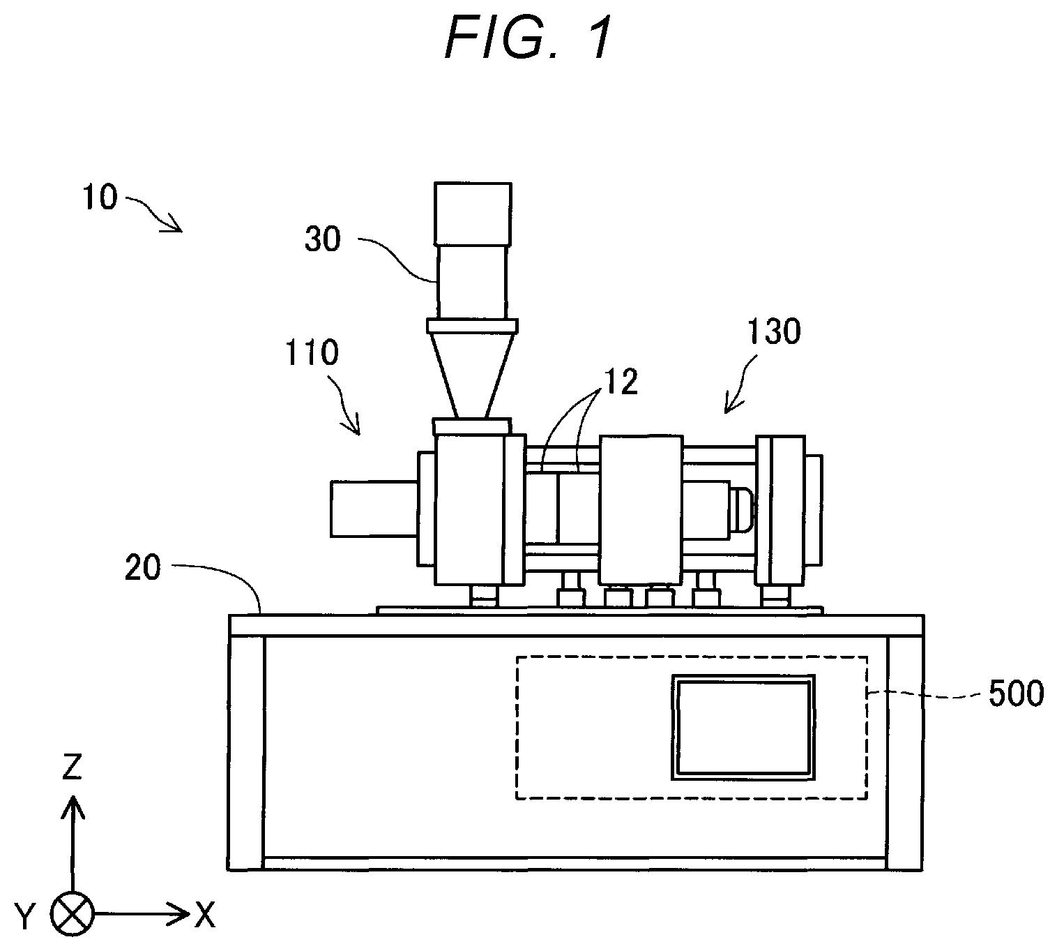 Patent US12403640 — Plasticizing device, injection molding device, and three-dimensional shaping device — Figure 1