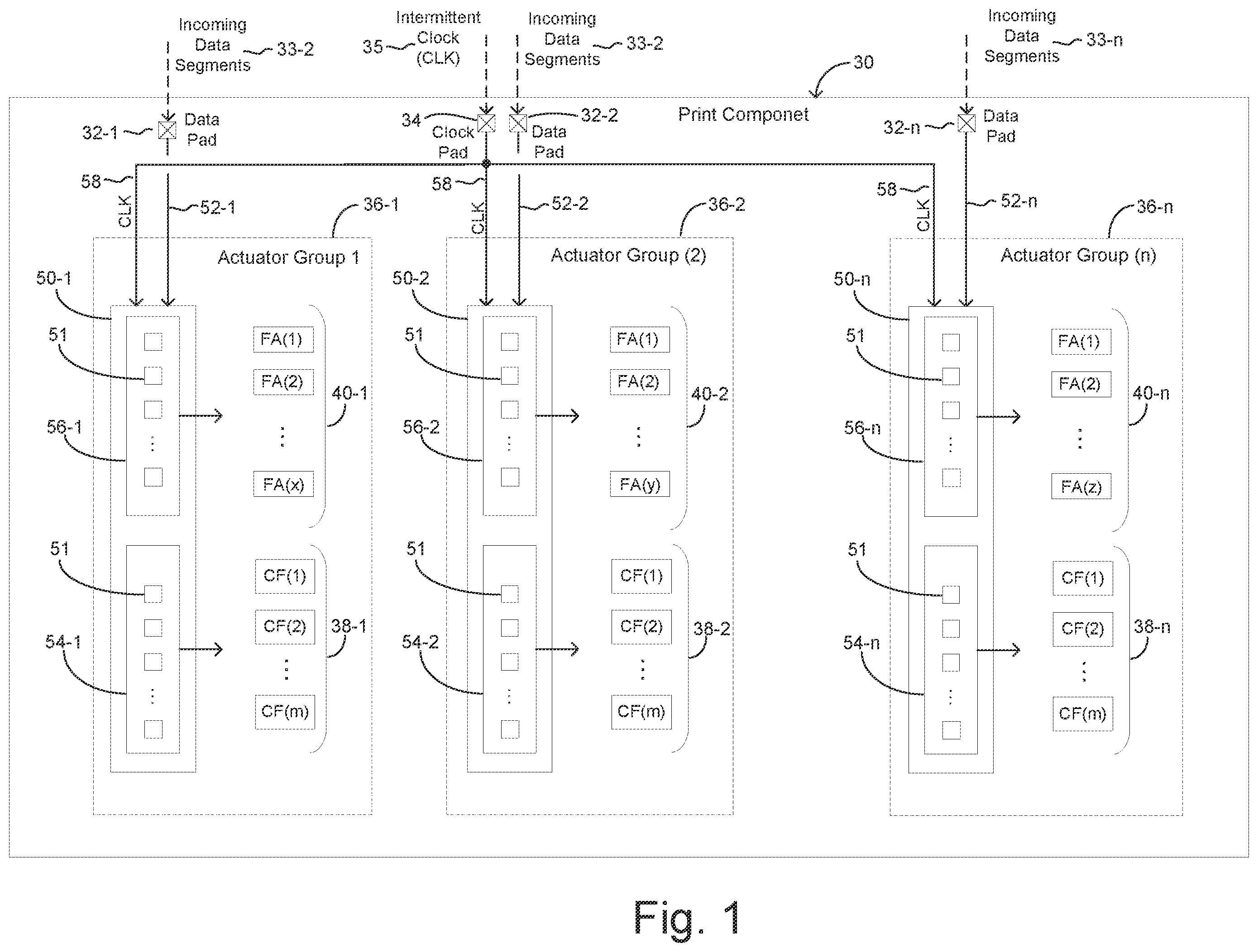 Patent US12403689 — Print component with memory array using intermittent clock signal — Figure 1