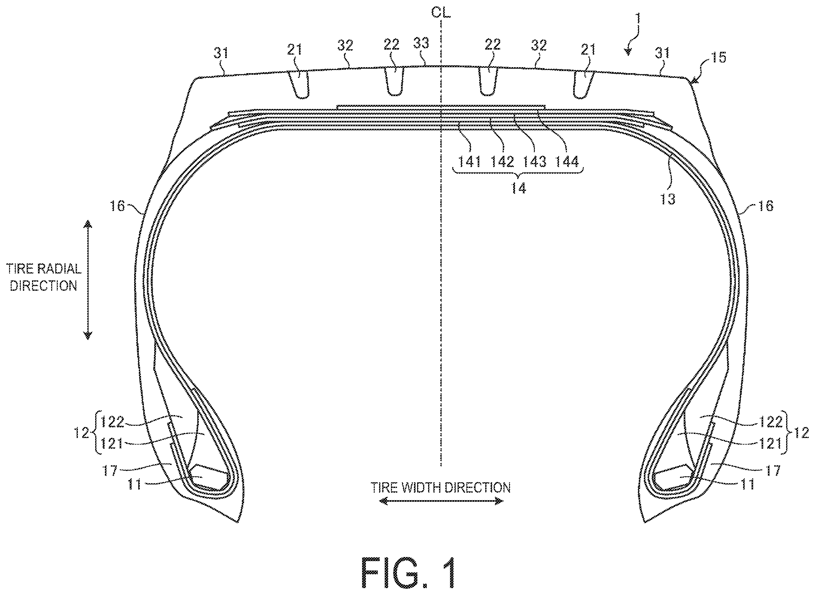 Patent US12403727 — Pneumatic tire — Figure 1