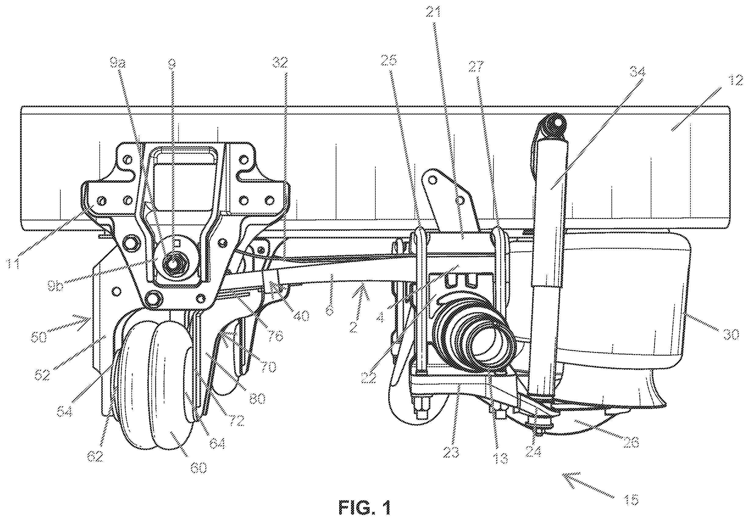Patent US12403737 — Lift axle suspension systems with lift paddle — Figure 1