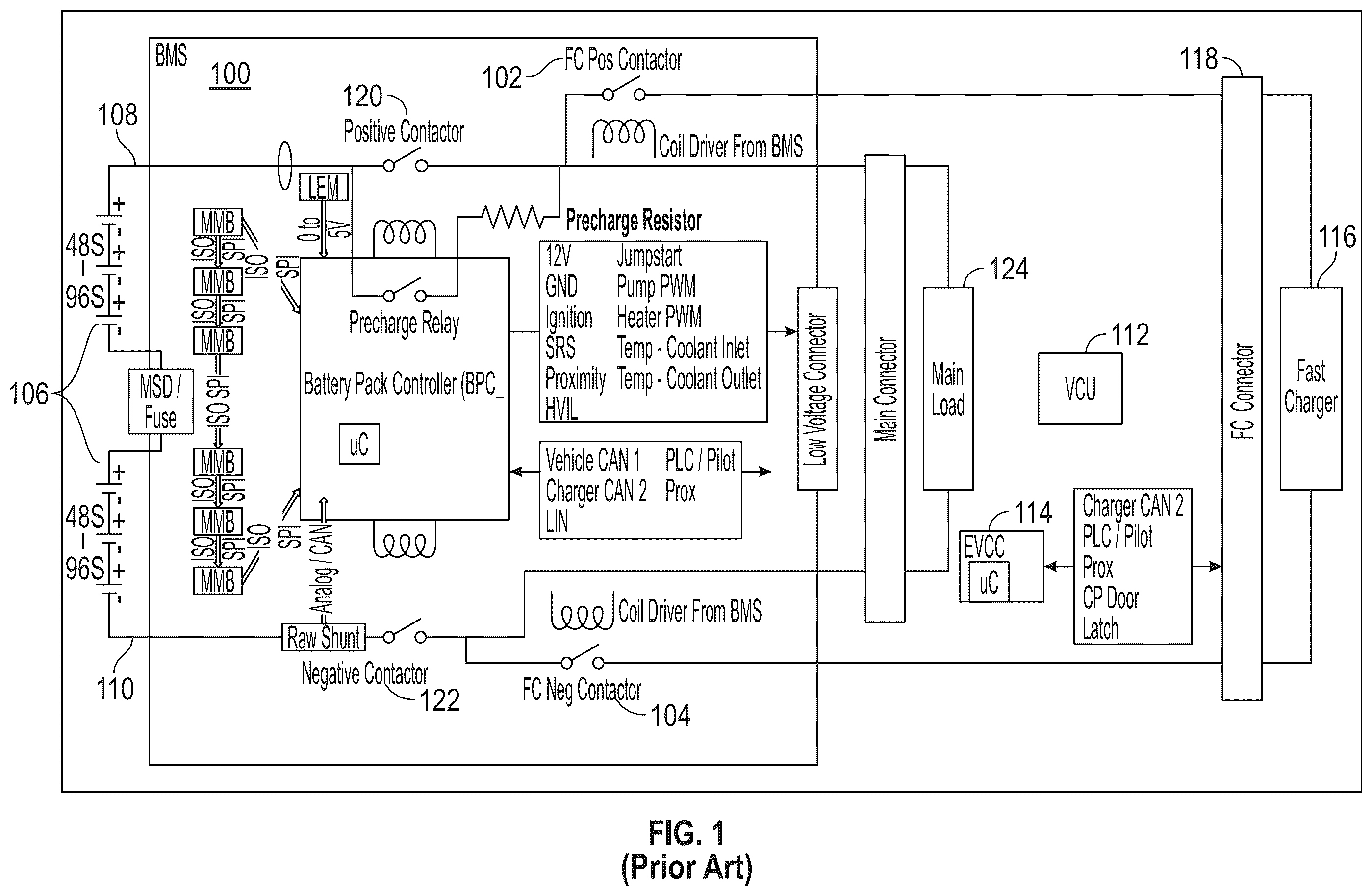 Patent US12403780 — Low cost fast charge contactor for high voltage battery management systems — Figure 1