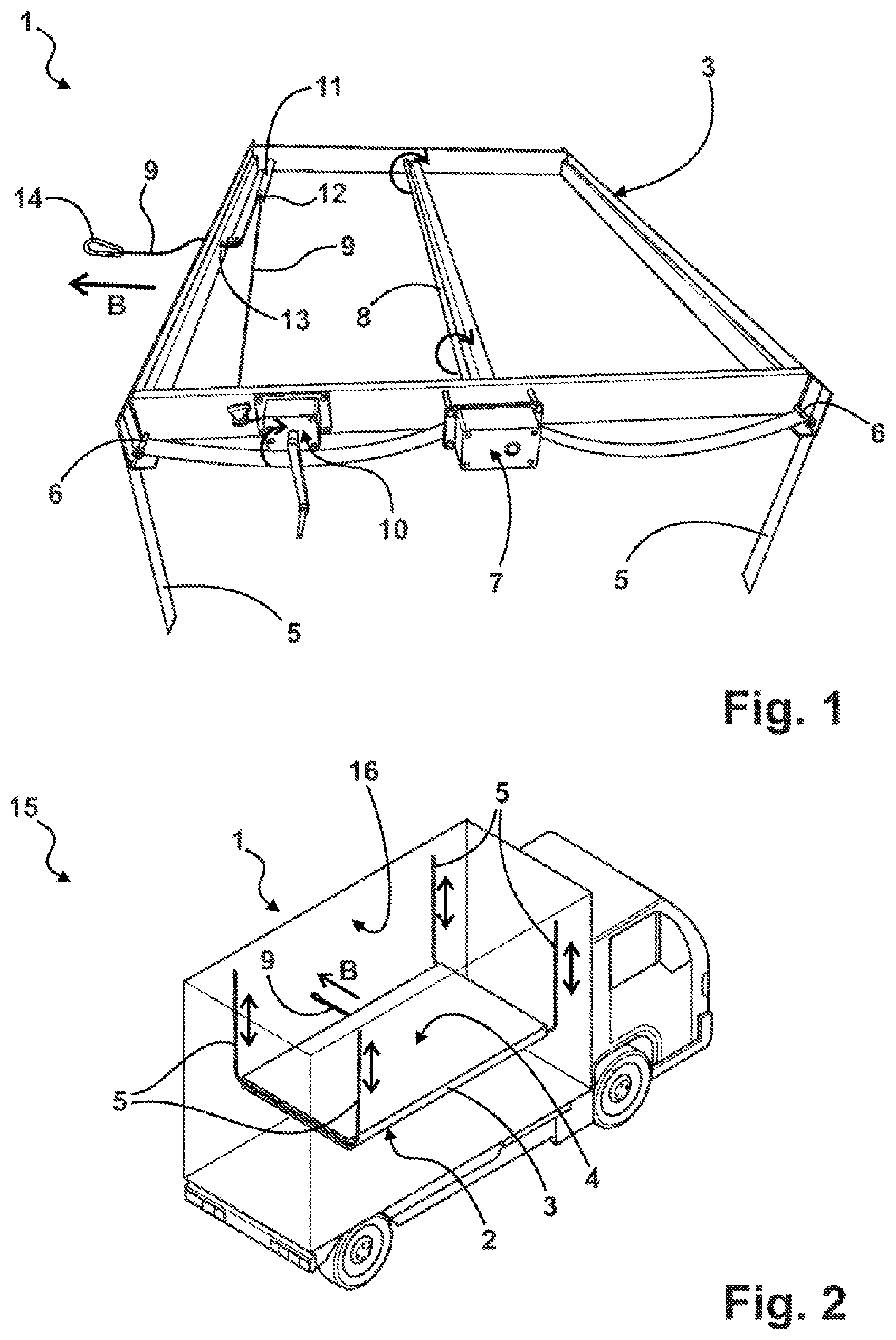 Patent US12403812 Figure 1 – Suspended support structure, in particular bed structure, for a vehicle
