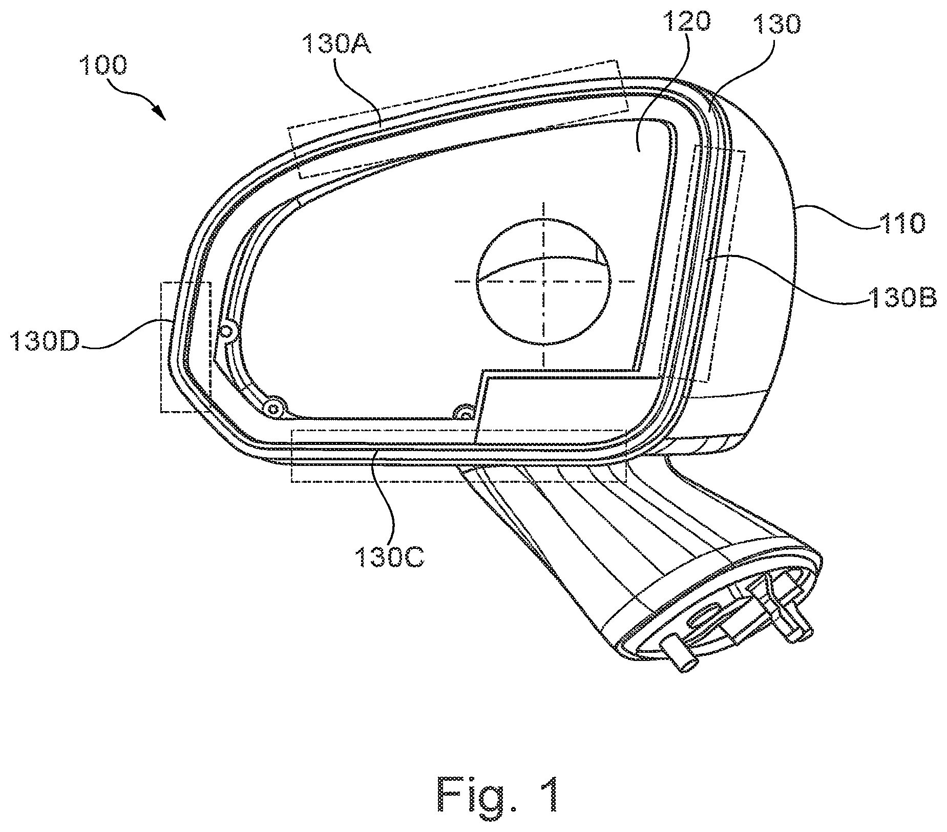 Patent US12403832 Figure 1 – Light emitting mirror bezel