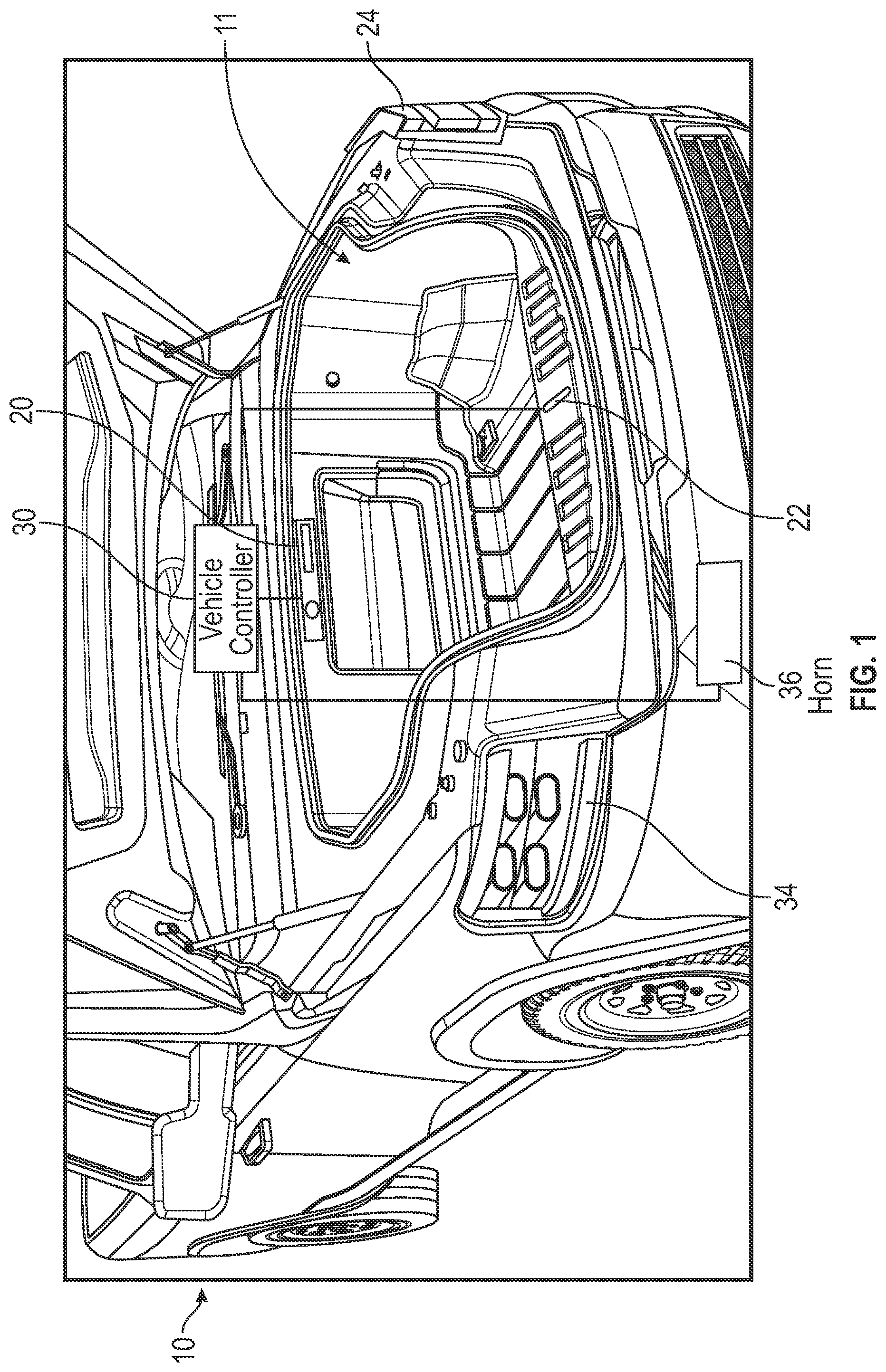 Patent US12403857 — Accessible delivery storage and anti-entrapment feature for an electric vehicle front trunk — Figure 1