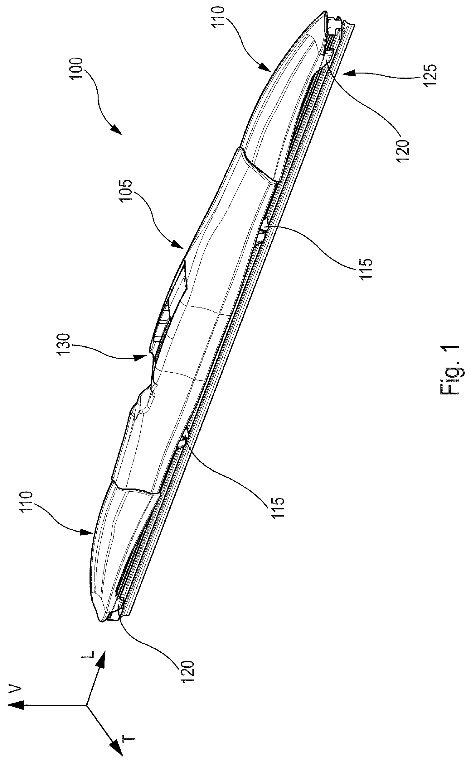 Patent US12403866 Figure 1 – Streamlined windscreen wiper