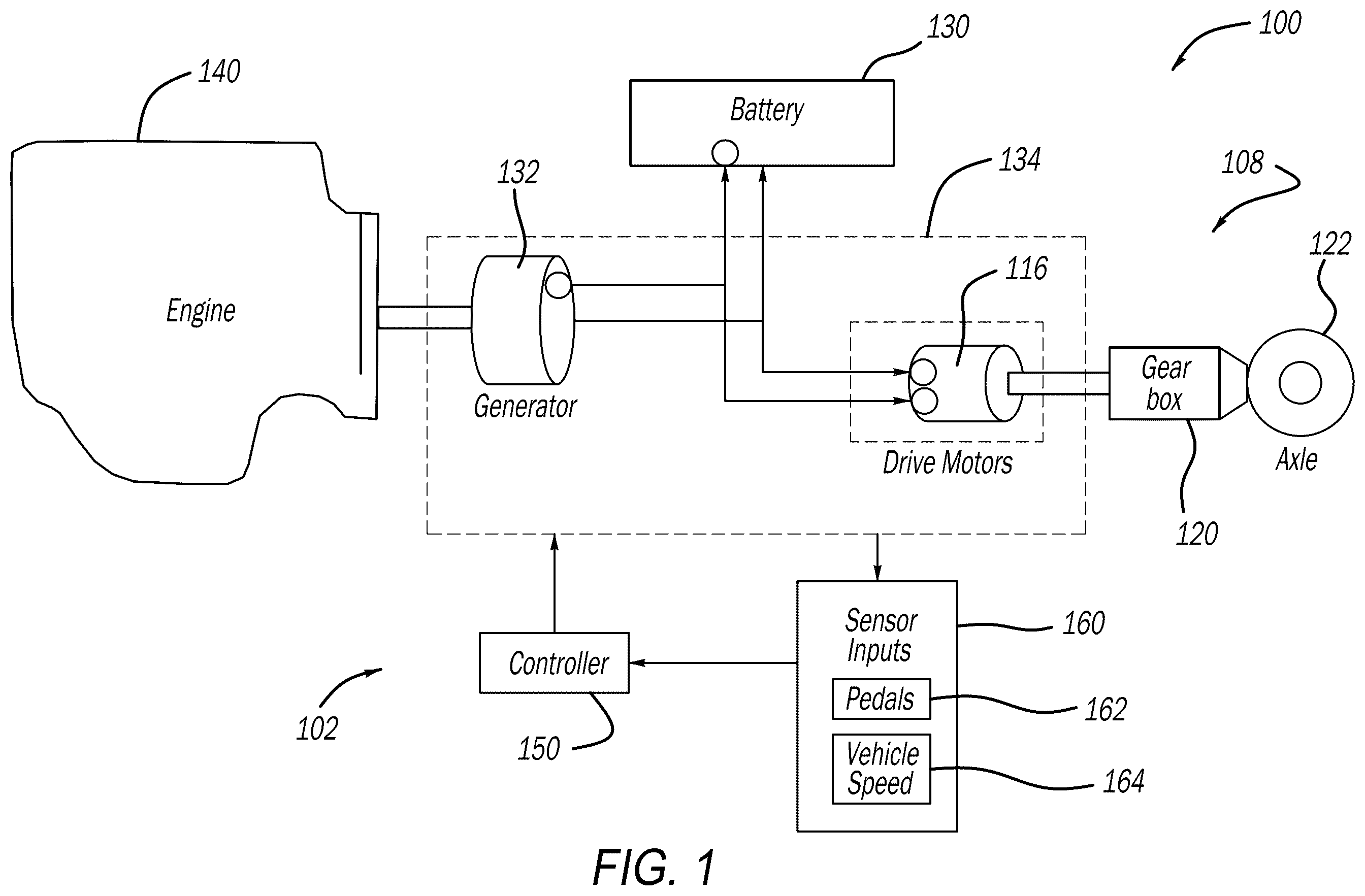 Patent US12403887 — Series hybrid engine control with gear emulation — Figure 1