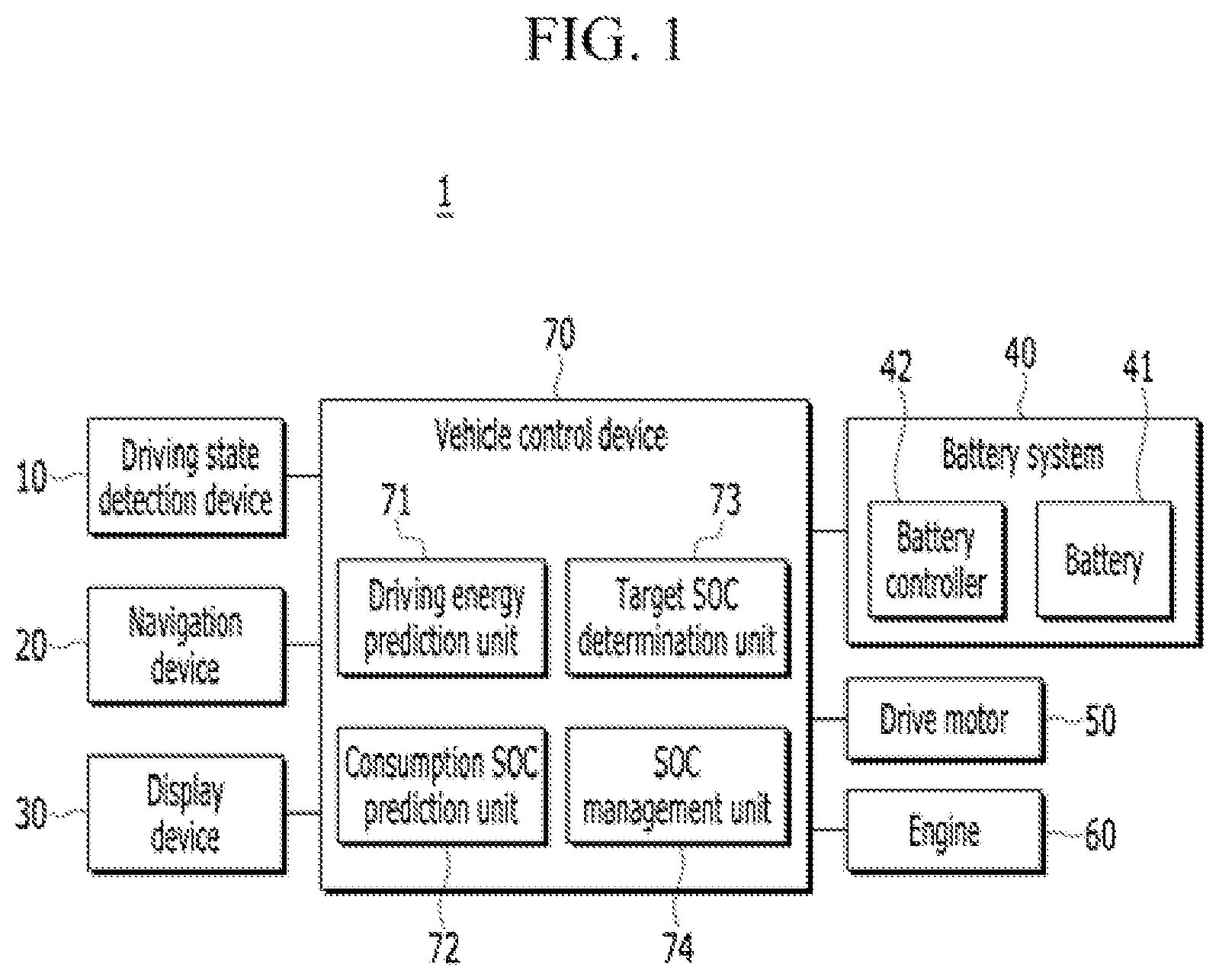 Patent US12403888 — Driving control method of hybrid vehicle, and vehicle system performing the same — Figure 1