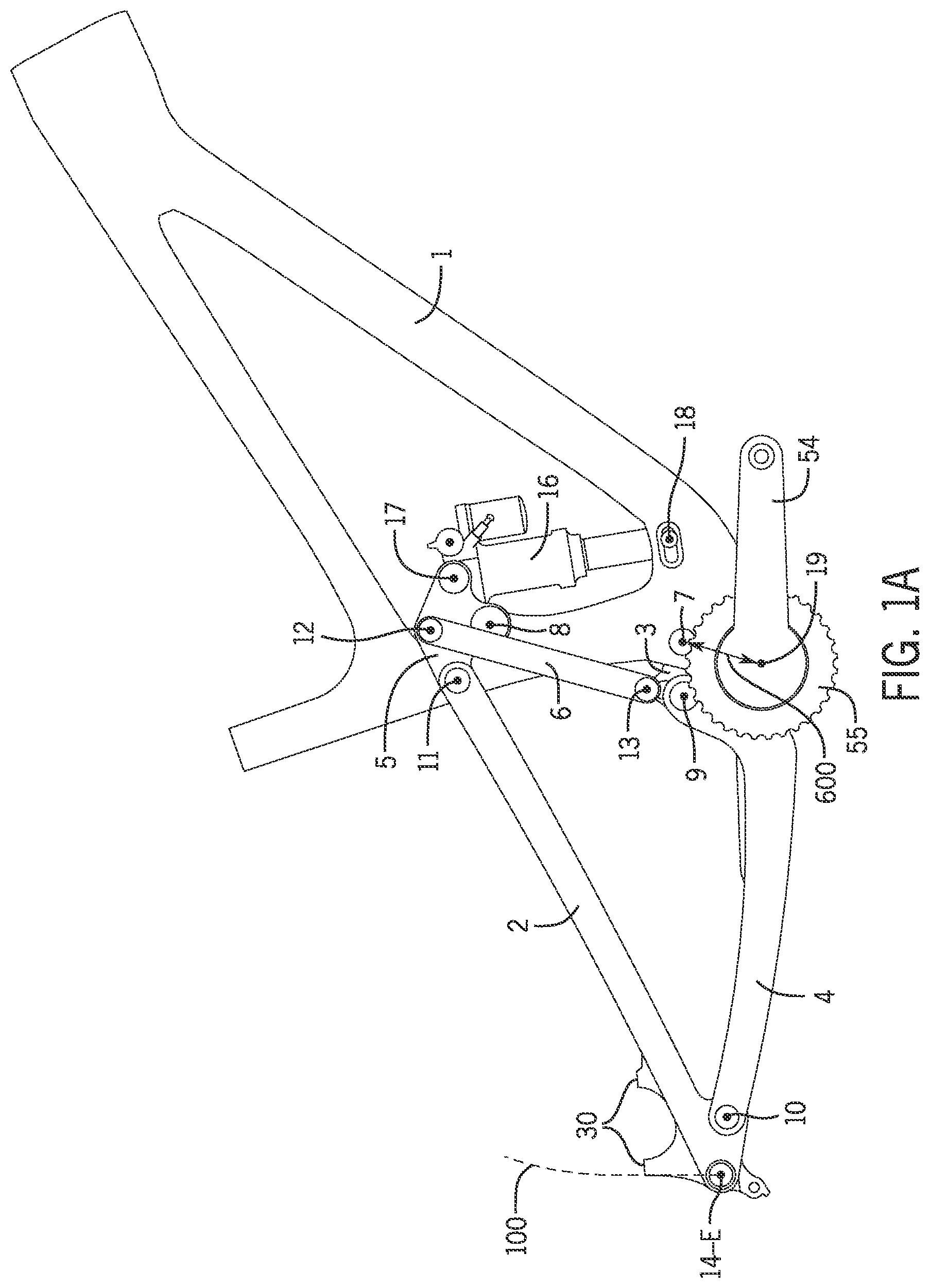 Patent US12403979 — 6-bar vehicle suspension linkage with drive train idler — Figure 1