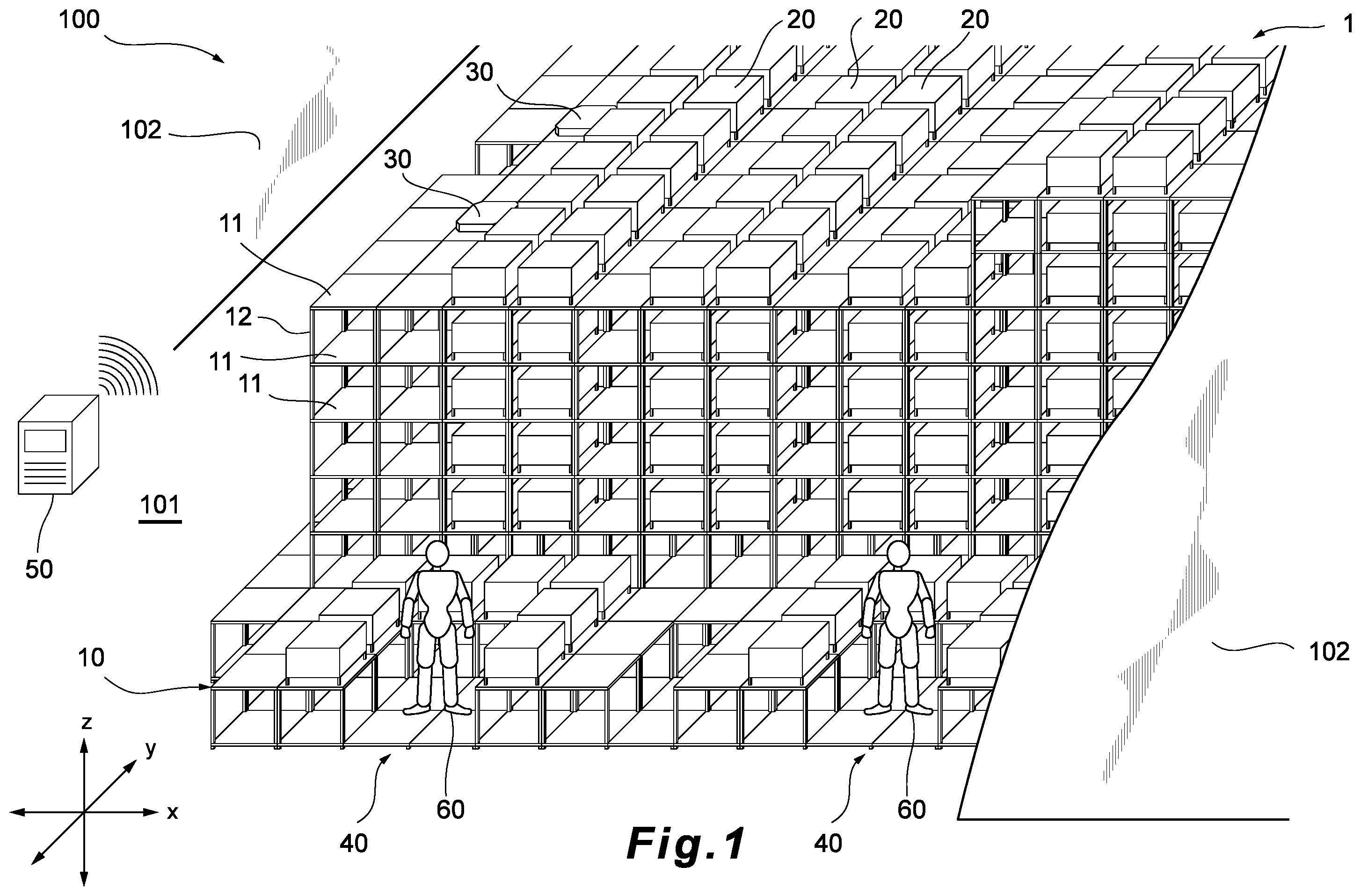 Patent US12410009 — Automated storage and retrieval system — Figure 1