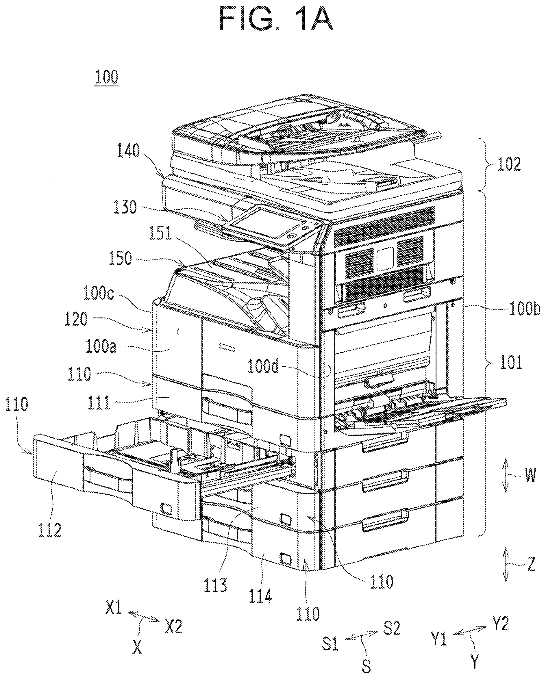 Patent US12410024 — Pull-out lock device for sheet container and image-forming apparatus including the same — Figure 1