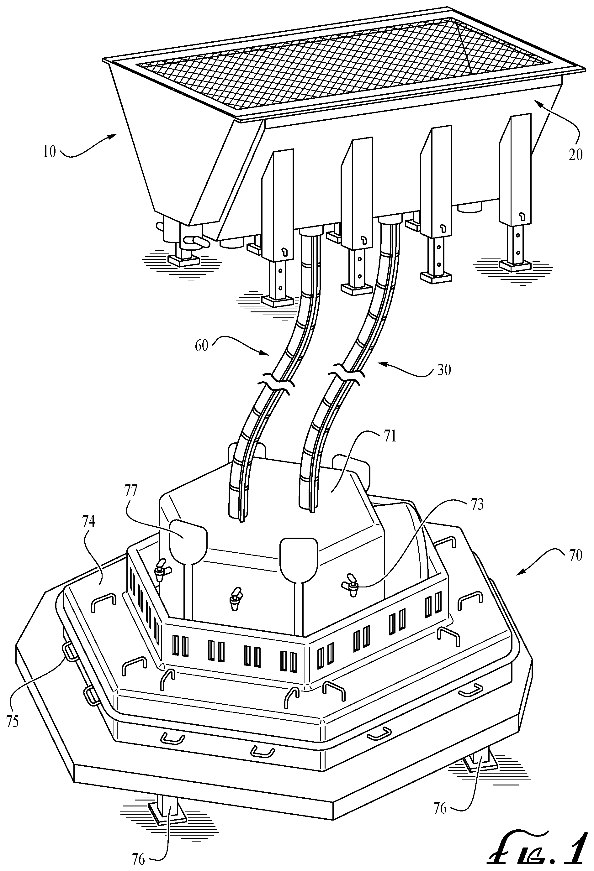 Patent US12410074 — Rain water collection, filtration, and life boat system — Figure 1