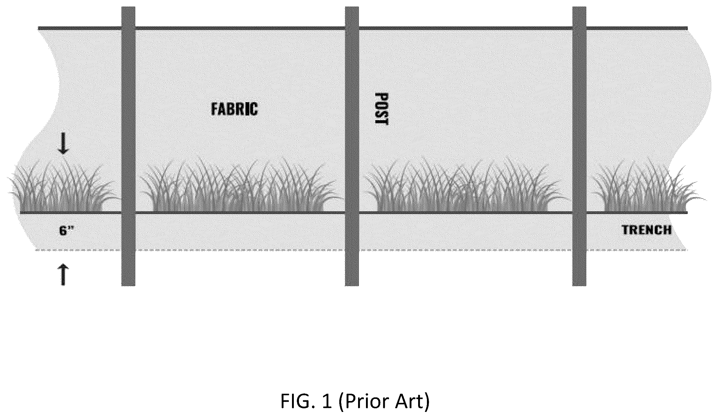 Patent US12410543 Figure 1 – Woven silt fence fabrics including two or more distinctly different colors of warp yarns in the machine direction
