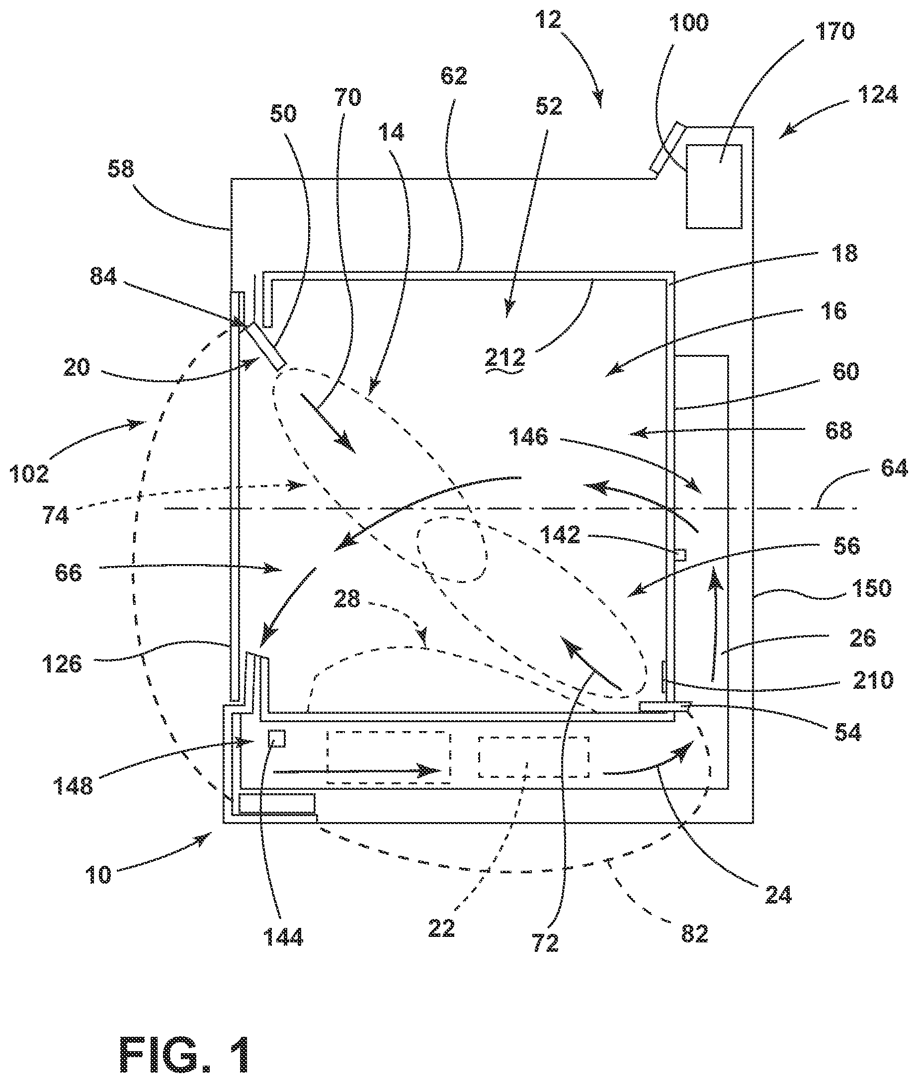 Patent US12410552 Figure 1 – Three-dimensional steam generating system for performing a steam cycle within a laundry appliance