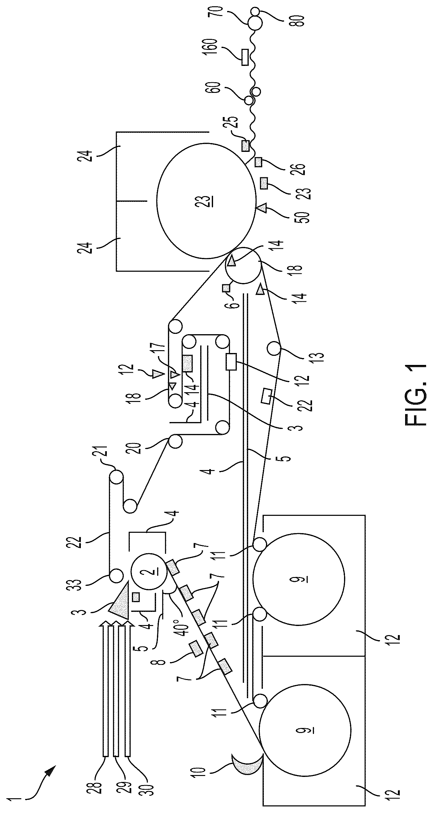 Patent US12410560 — Papermaking machine that utilizes only a structured fabric in the forming of paper — Figure 1