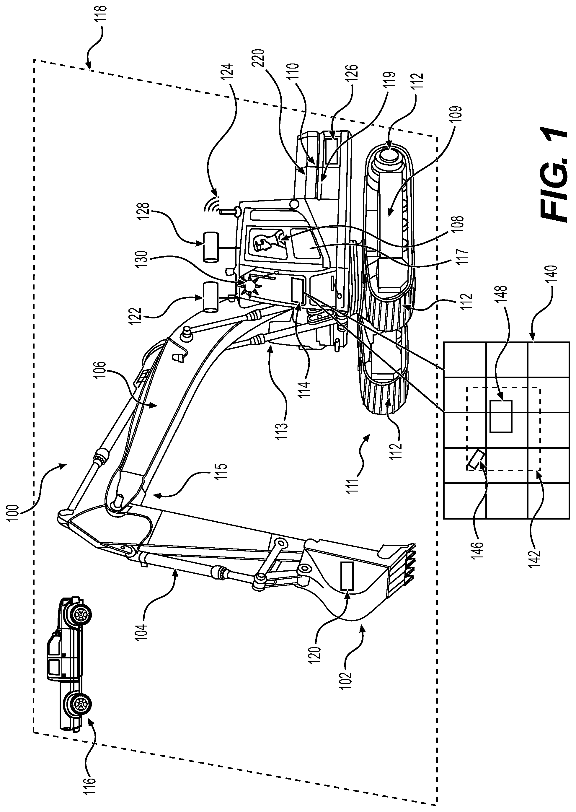 Patent US12410586 — Systems and methods for collision avoidance for shape changing machines — Figure 1
