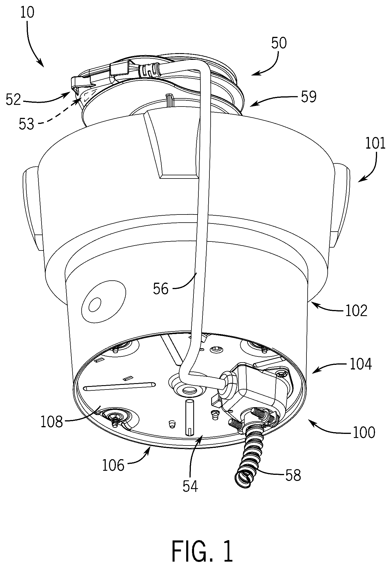 Patent US12410595 — System and method for assembling and/or operating control switch in relation to waste disposer and in relation to alternative electric power sources — Figure 1