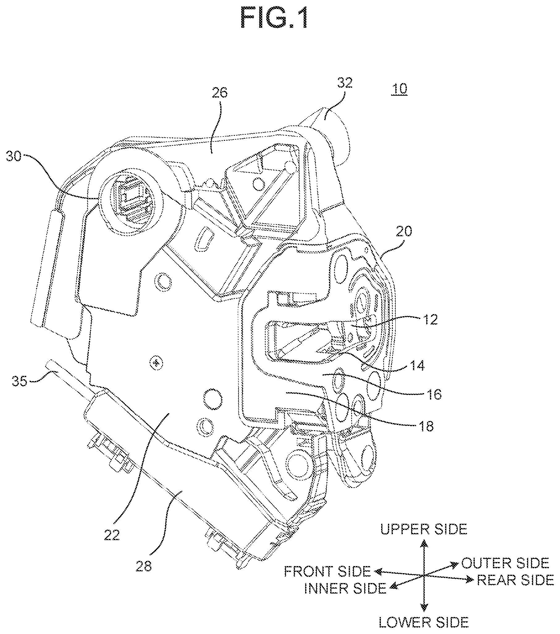 Patent US12410644 — Door latch device and actuator — Figure 1