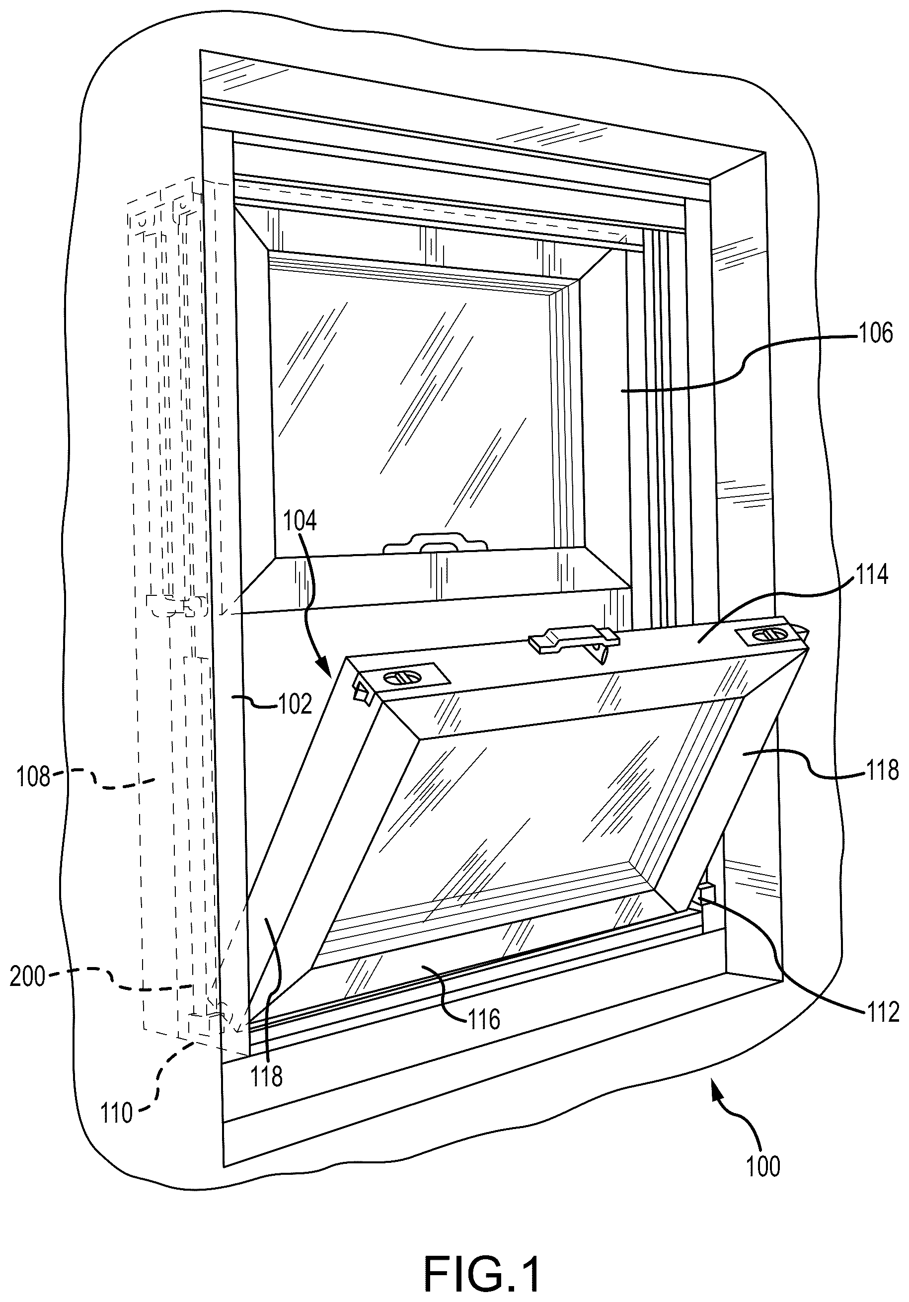 Patent US12410648 Figure 1 – Window balance shoes for a pivotable window