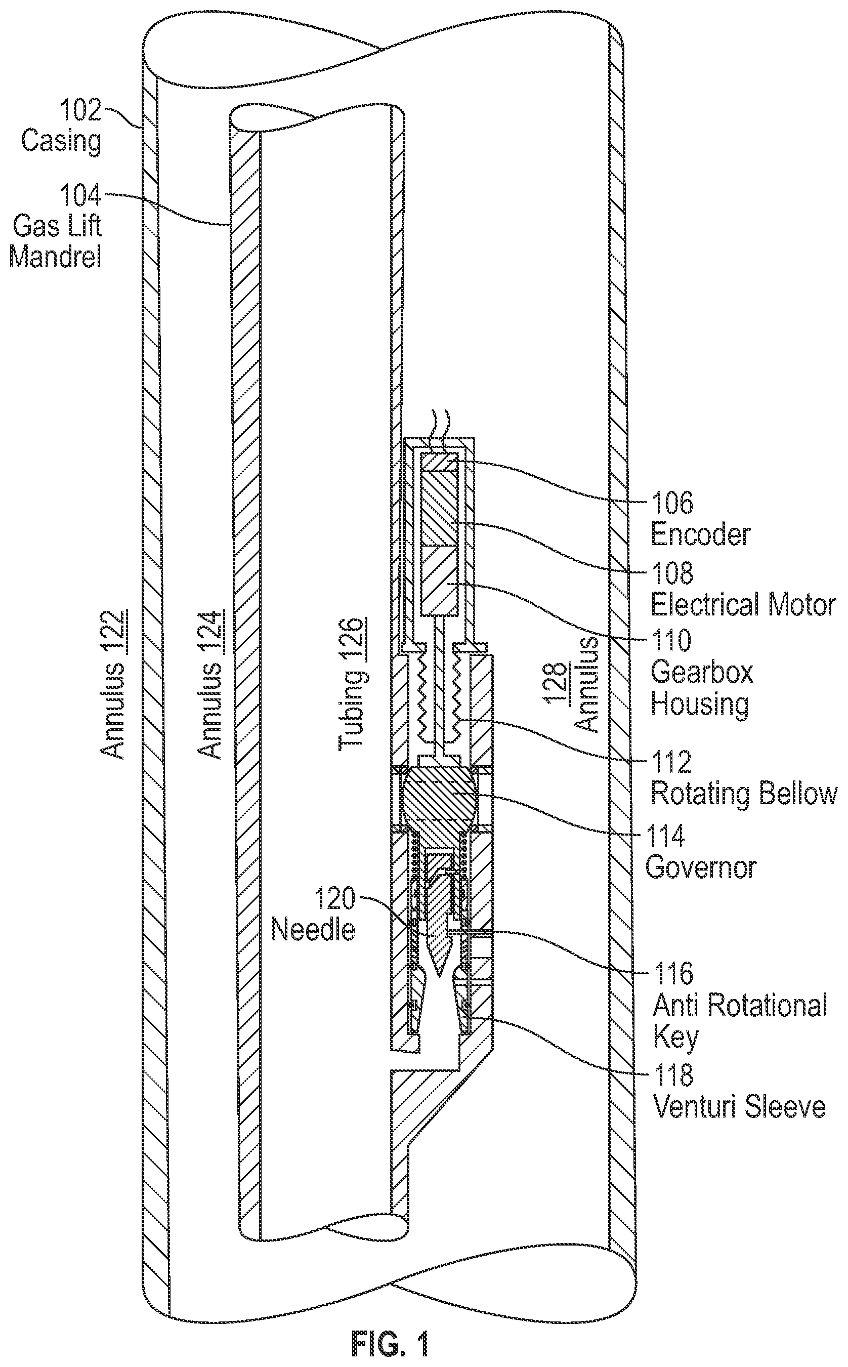 Patent US12410693 — Single actuated rotational electric gas lift valve — Figure 1