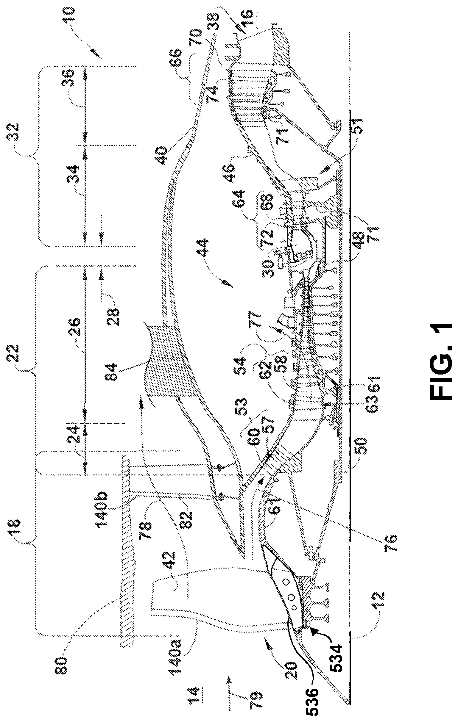 Patent US12410719 — Turbine engine with composite airfoils — Figure 1