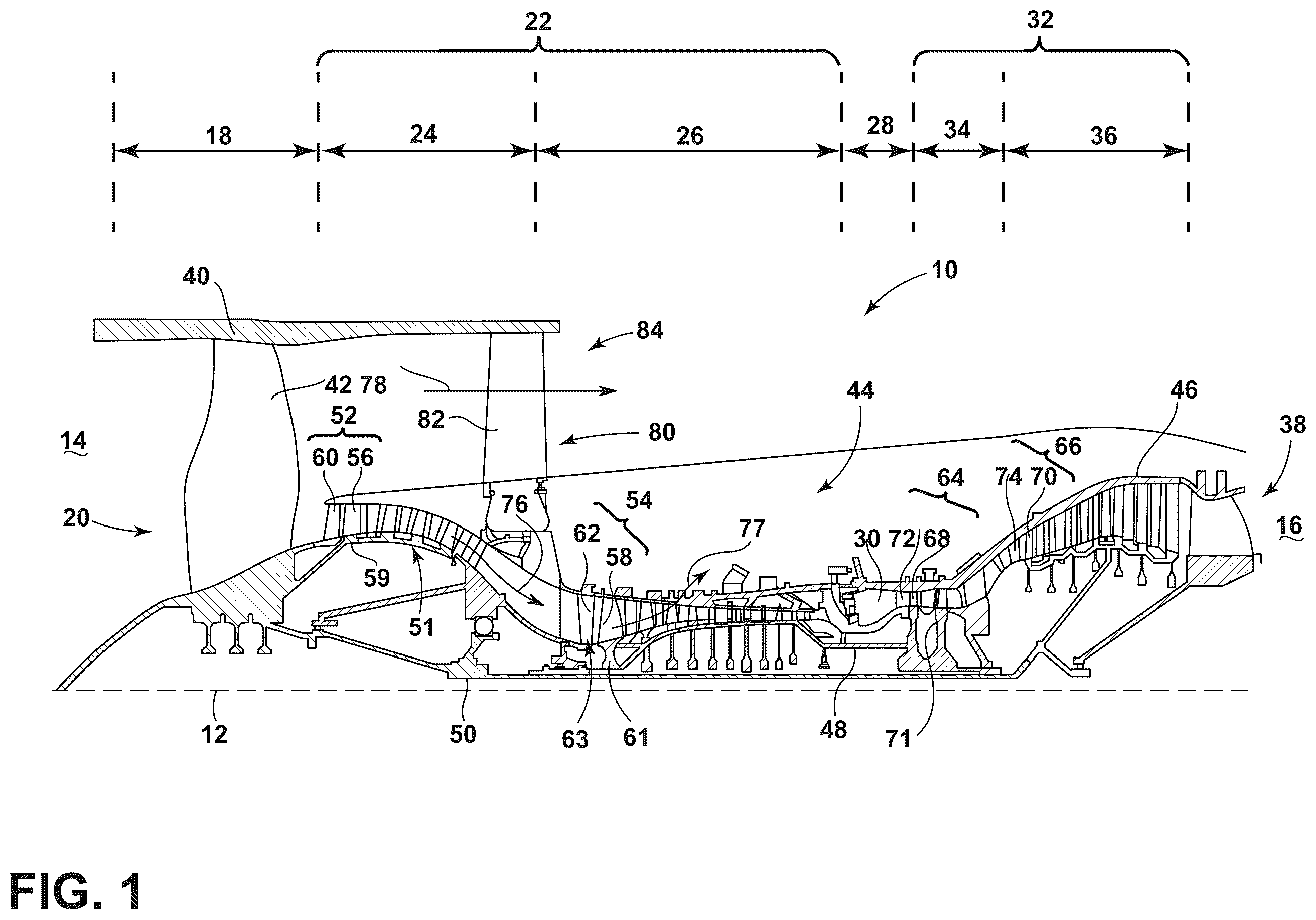 Patent US12410720 — Turbine engine having a rotatable disk and a blade — Figure 1