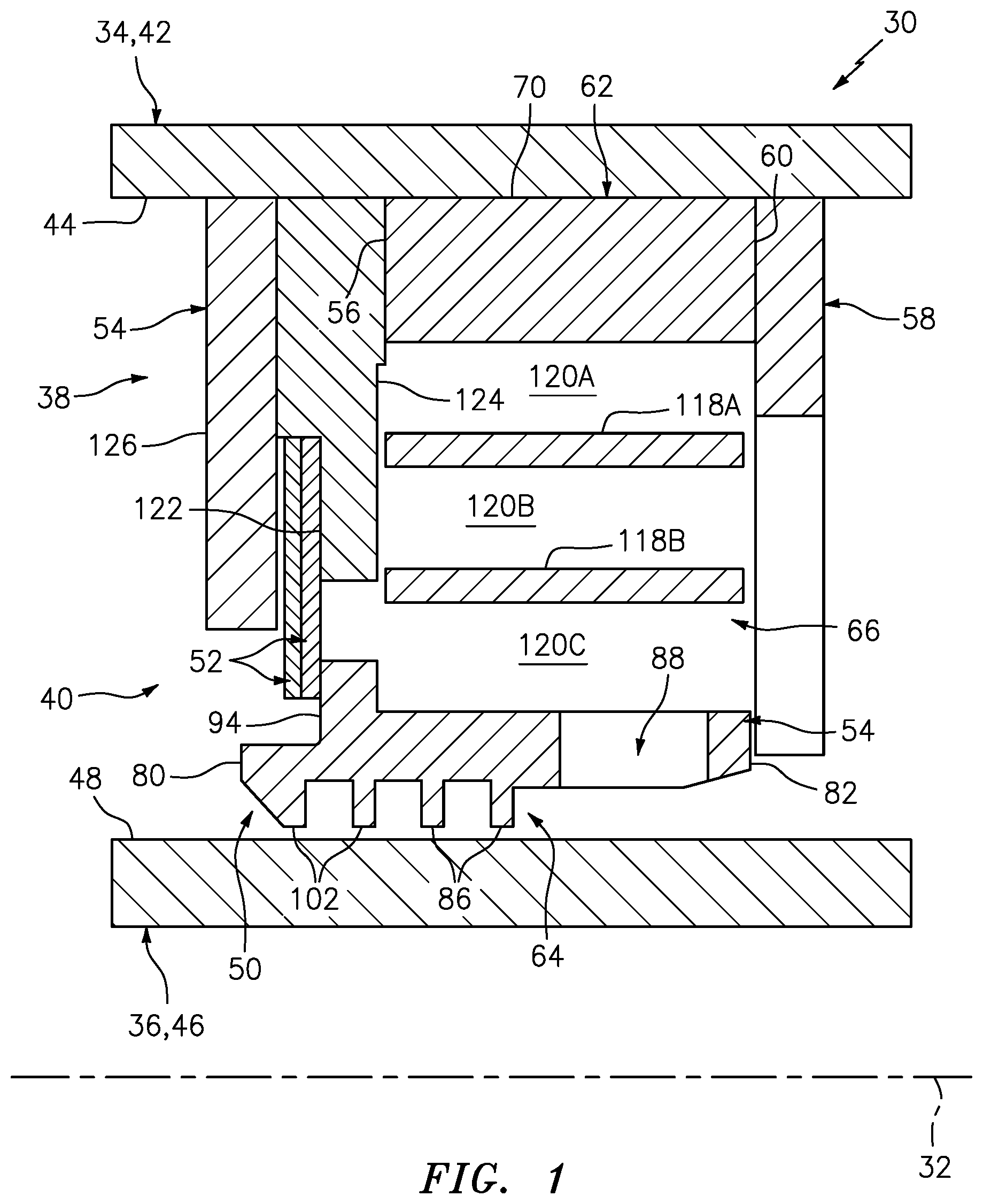 Patent US12410723 — Non-contact seal for rotational equipment with radial through-hole — Figure 1