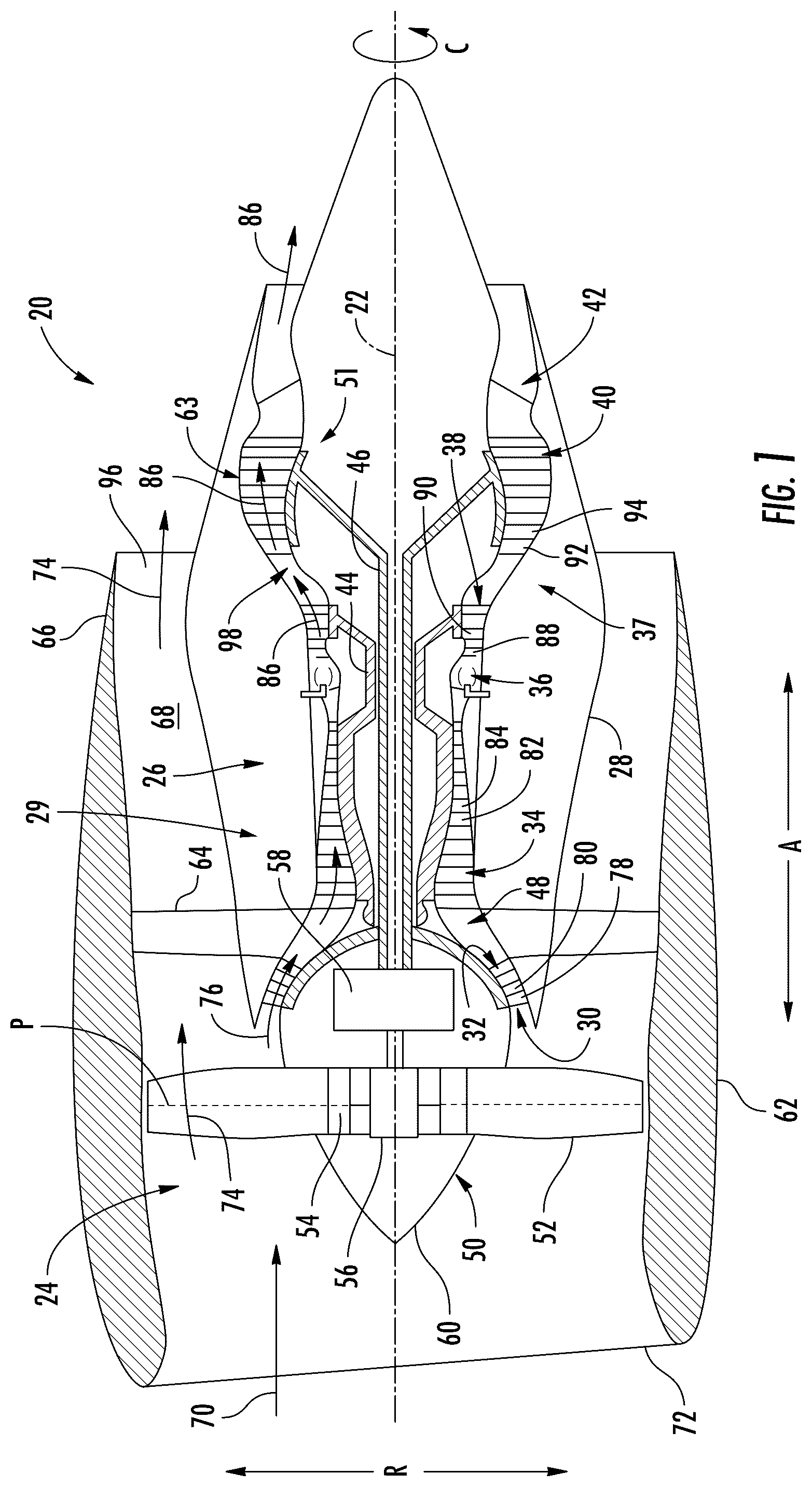 Patent US12410724 — Gas turbine engine with inertially damped seals — Figure 1