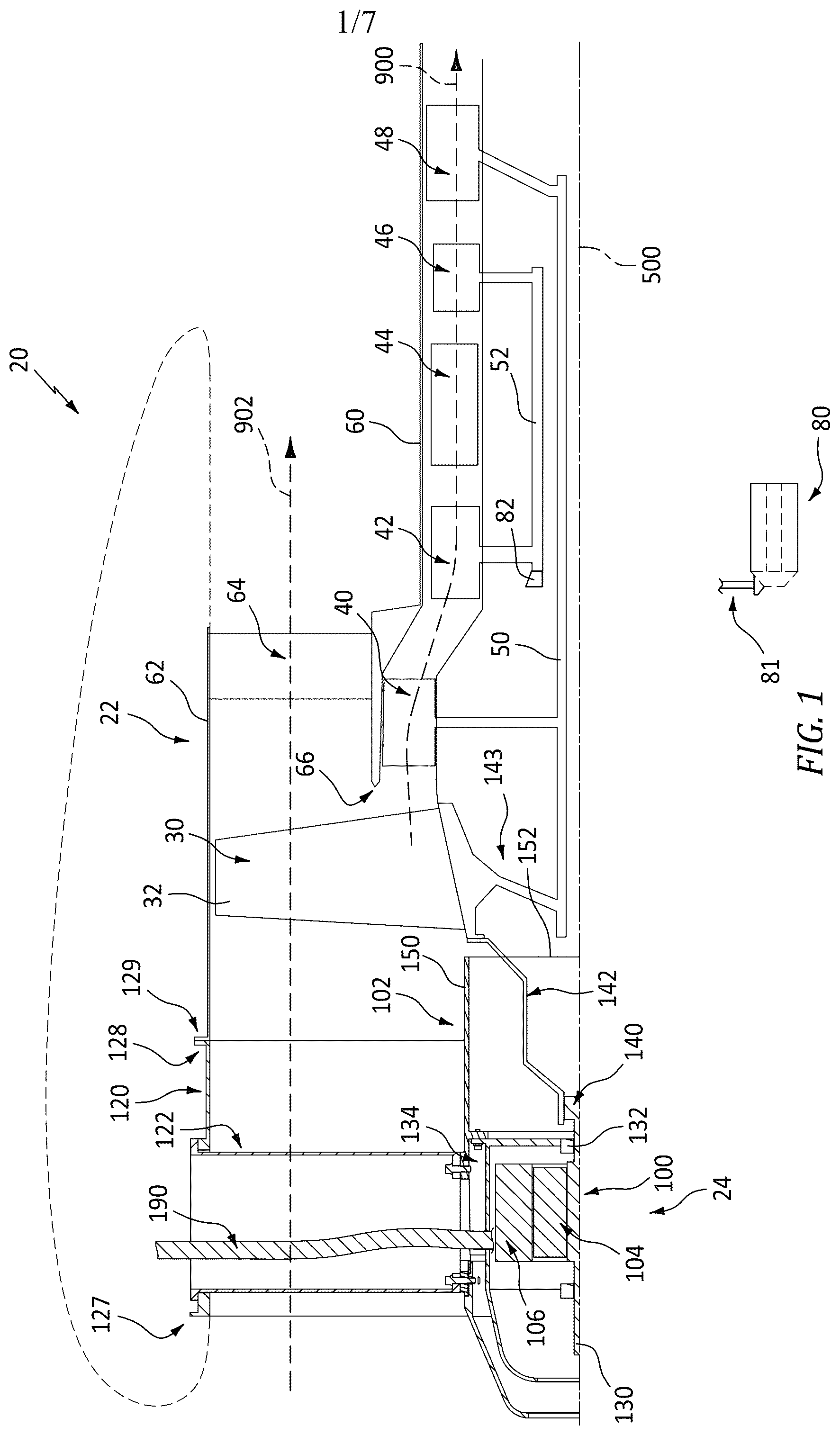 Patent US12410726 — Turbine engine centerbody generator — Figure 1