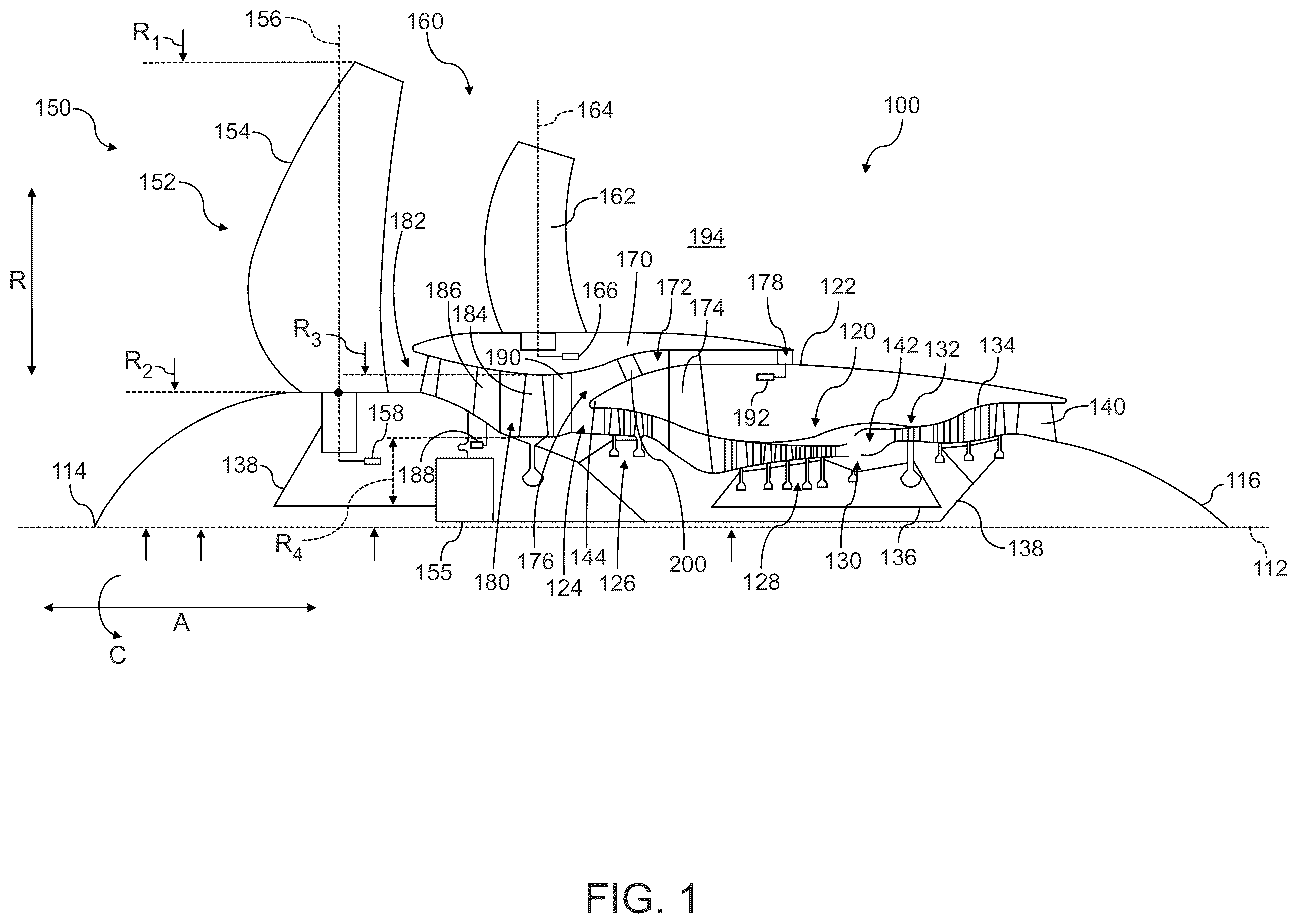 Patent US12410763 — Gas turbine engine with third stream — Figure 1