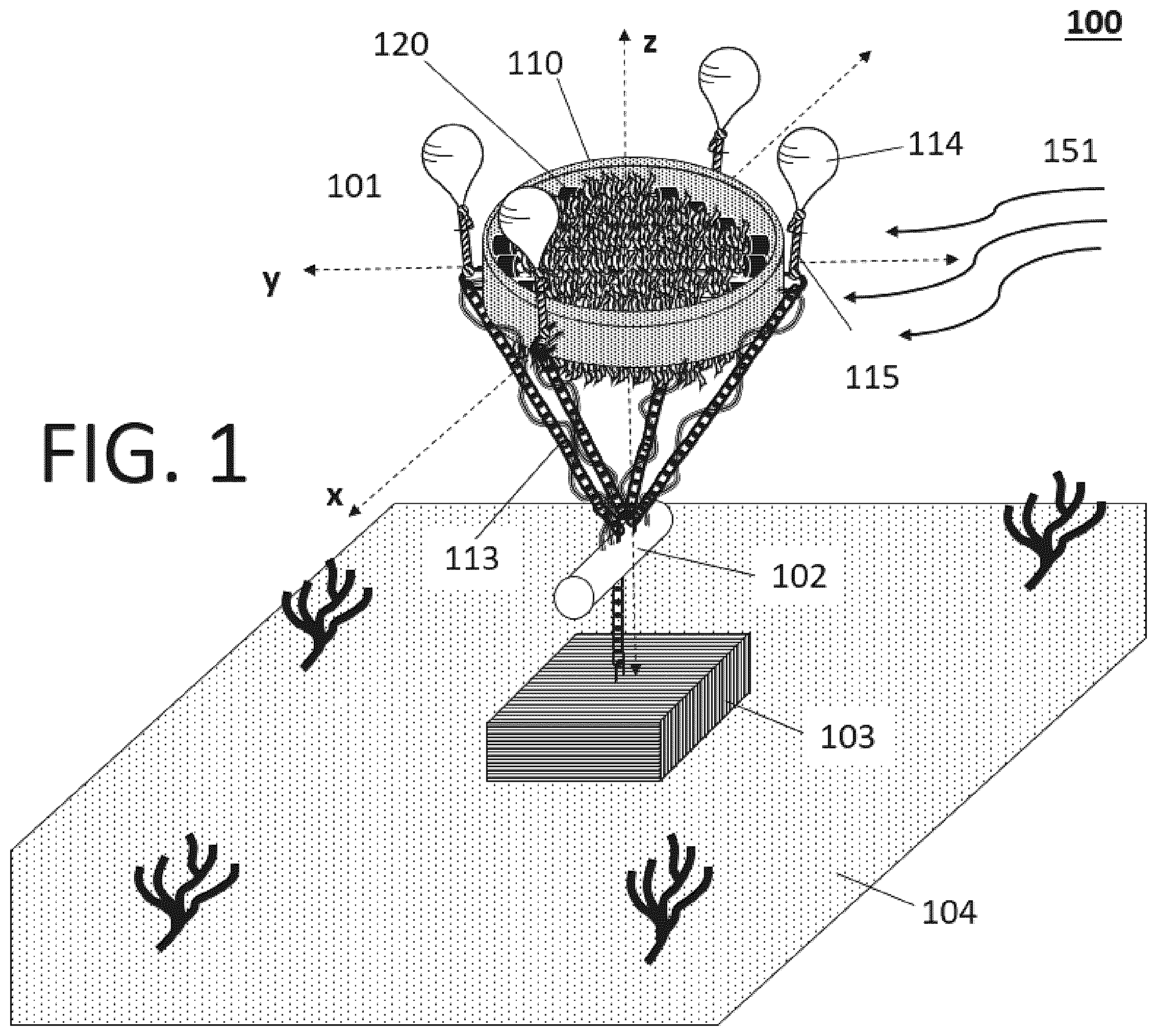 Patent US12410767 — Kelp wave energy collector apparatus and system — Figure 1