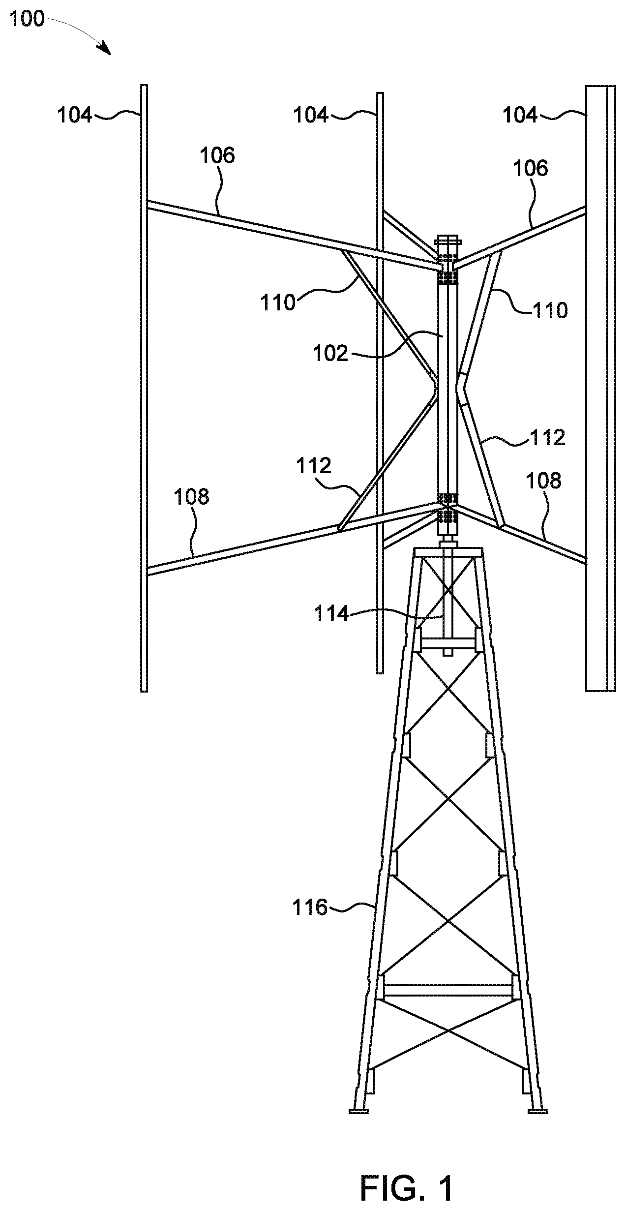 Patent US12410769 — Collapsible rotor assembly of a vertical axis wind turbine — Figure 1