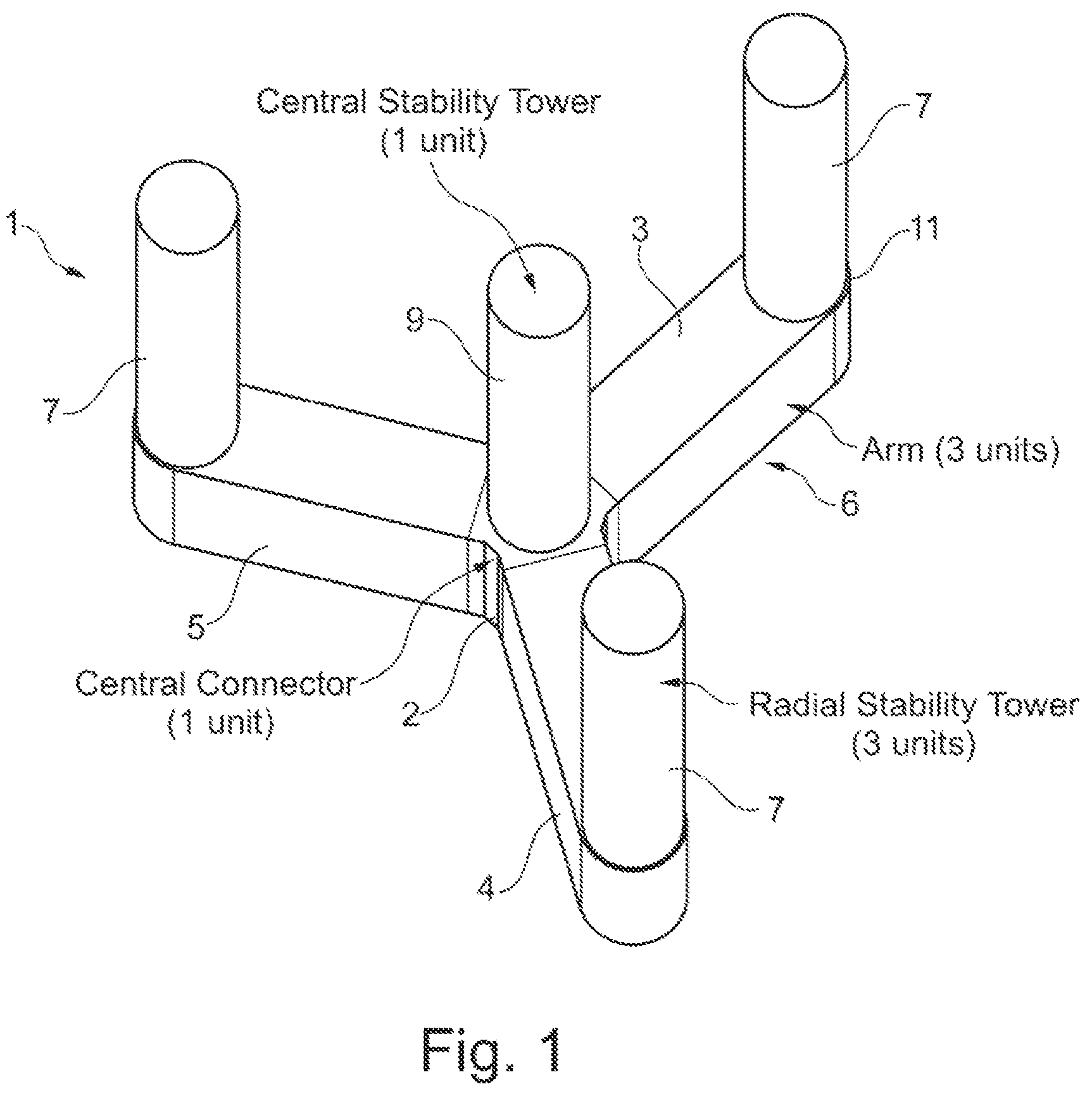 Patent US12410778 — Method for assembling a floating structure for supporting a wind turbine — Figure 1