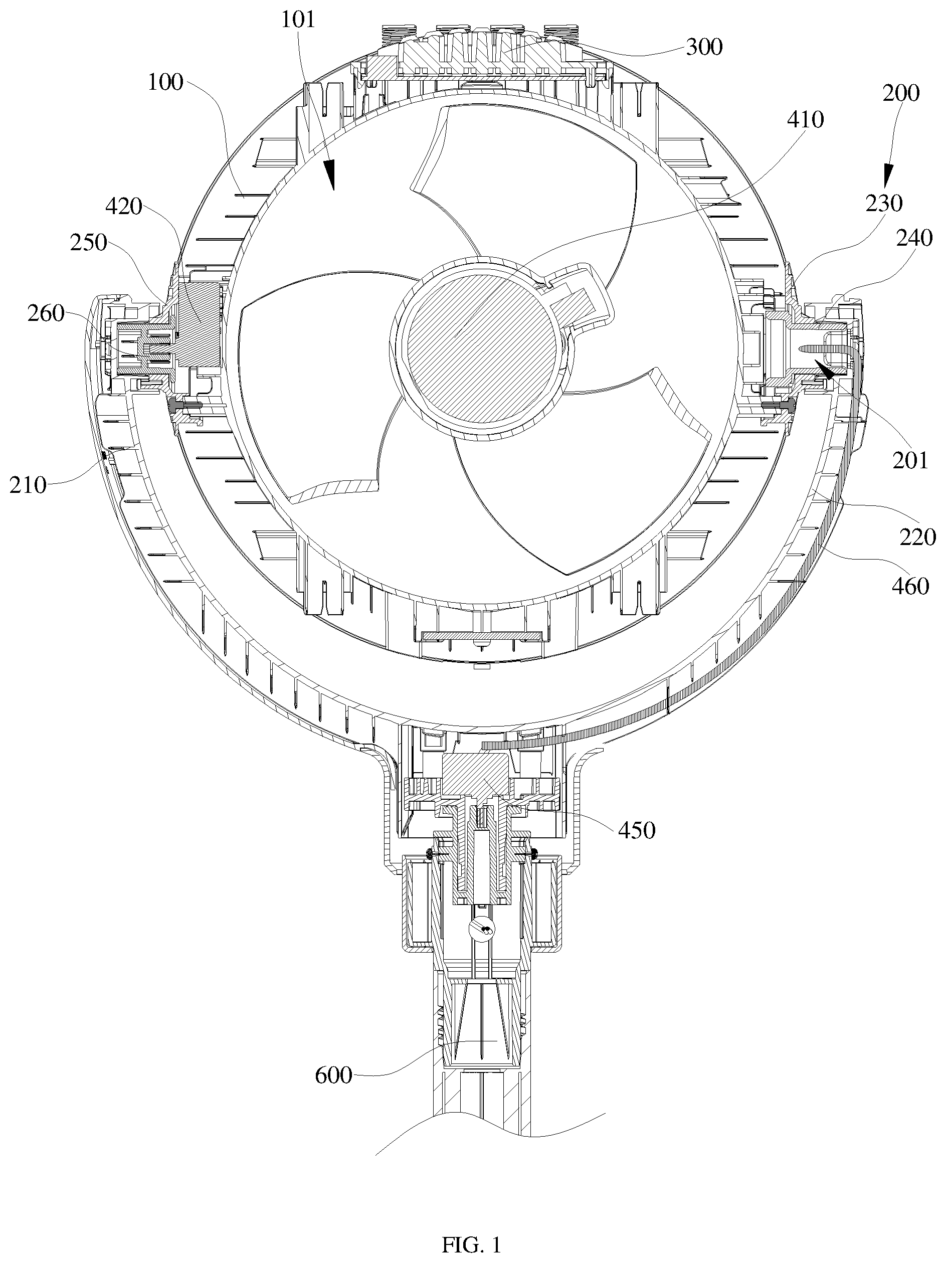 Patent US12410804 — Air blowing structure and fan — Figure 1