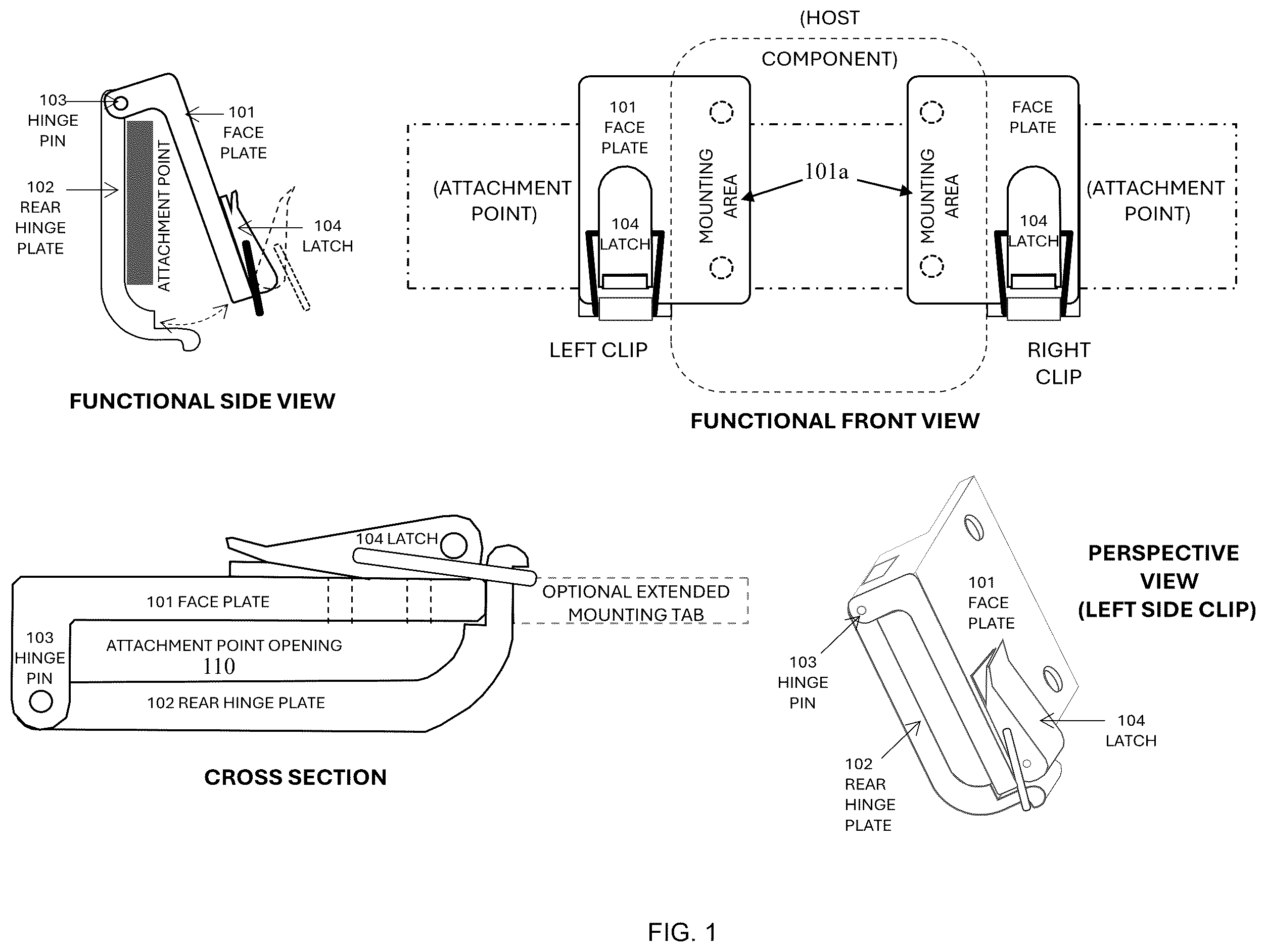 Patent US12410826 — Secure quick attach/detach clip — Figure 1