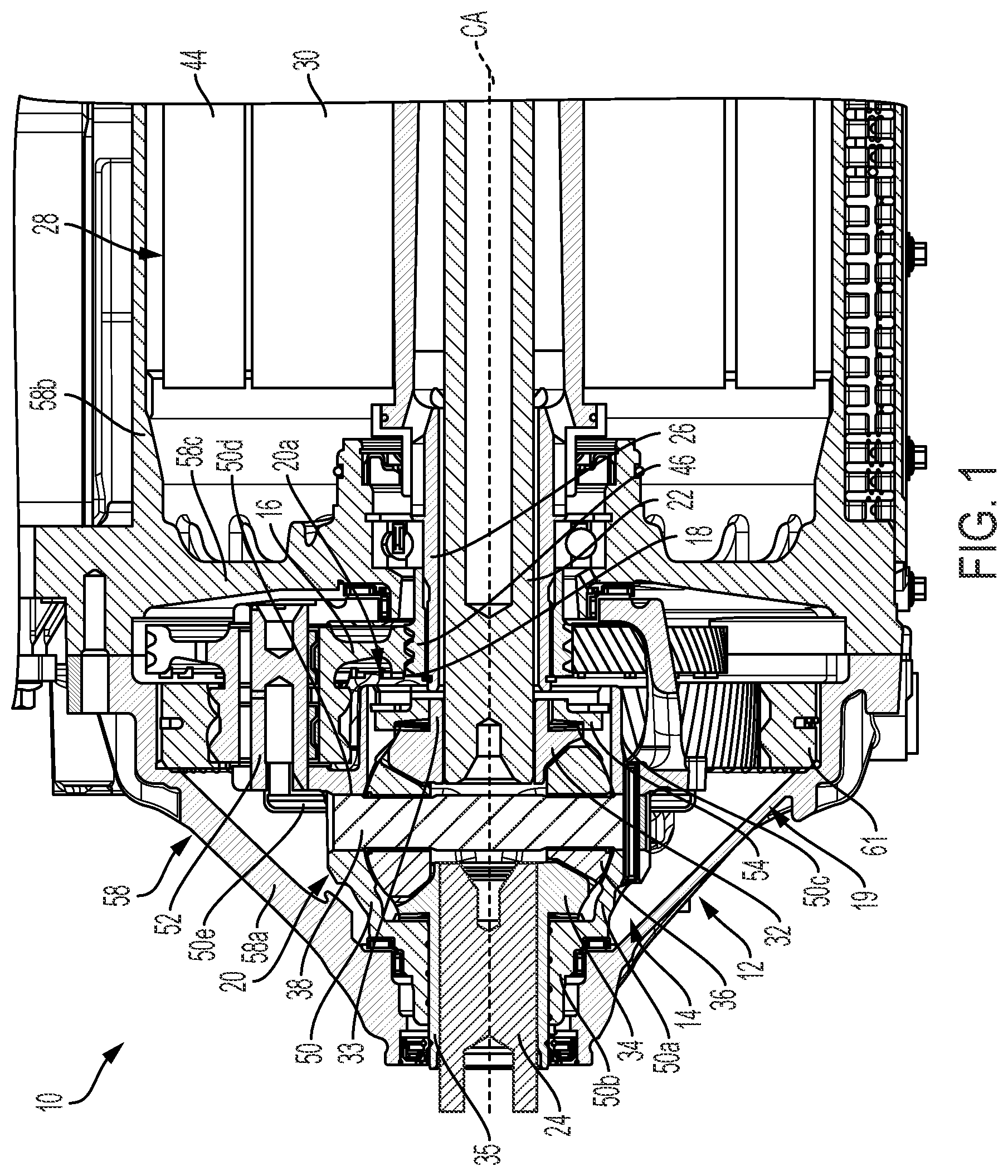 Patent US12410854 — Automotive drivetrain gearbox including differential and planet gears with blades — Figure 1