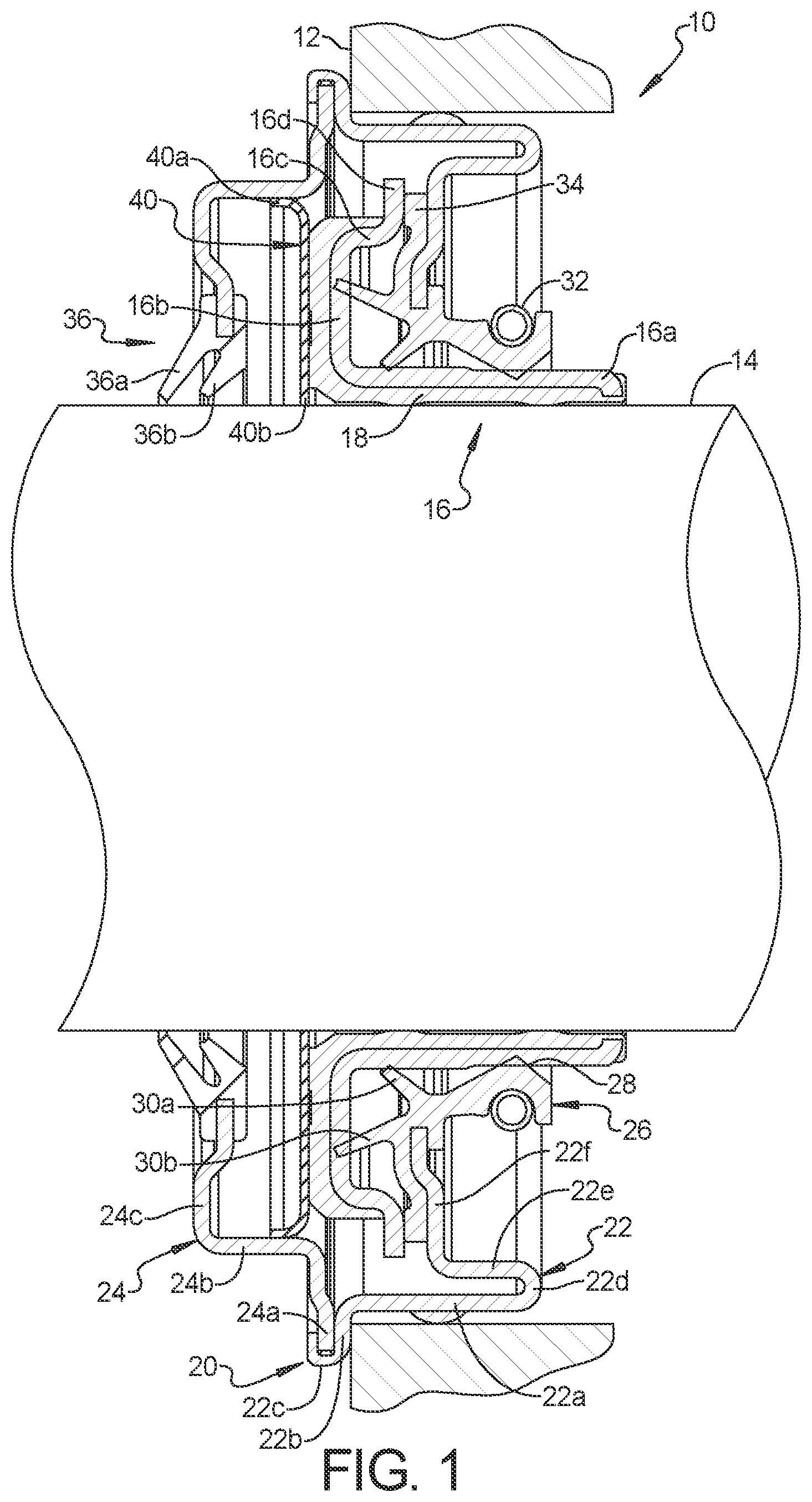 Patent US12410866 — Seal cartridge with electrically conductive non-woven grounding — Figure 1