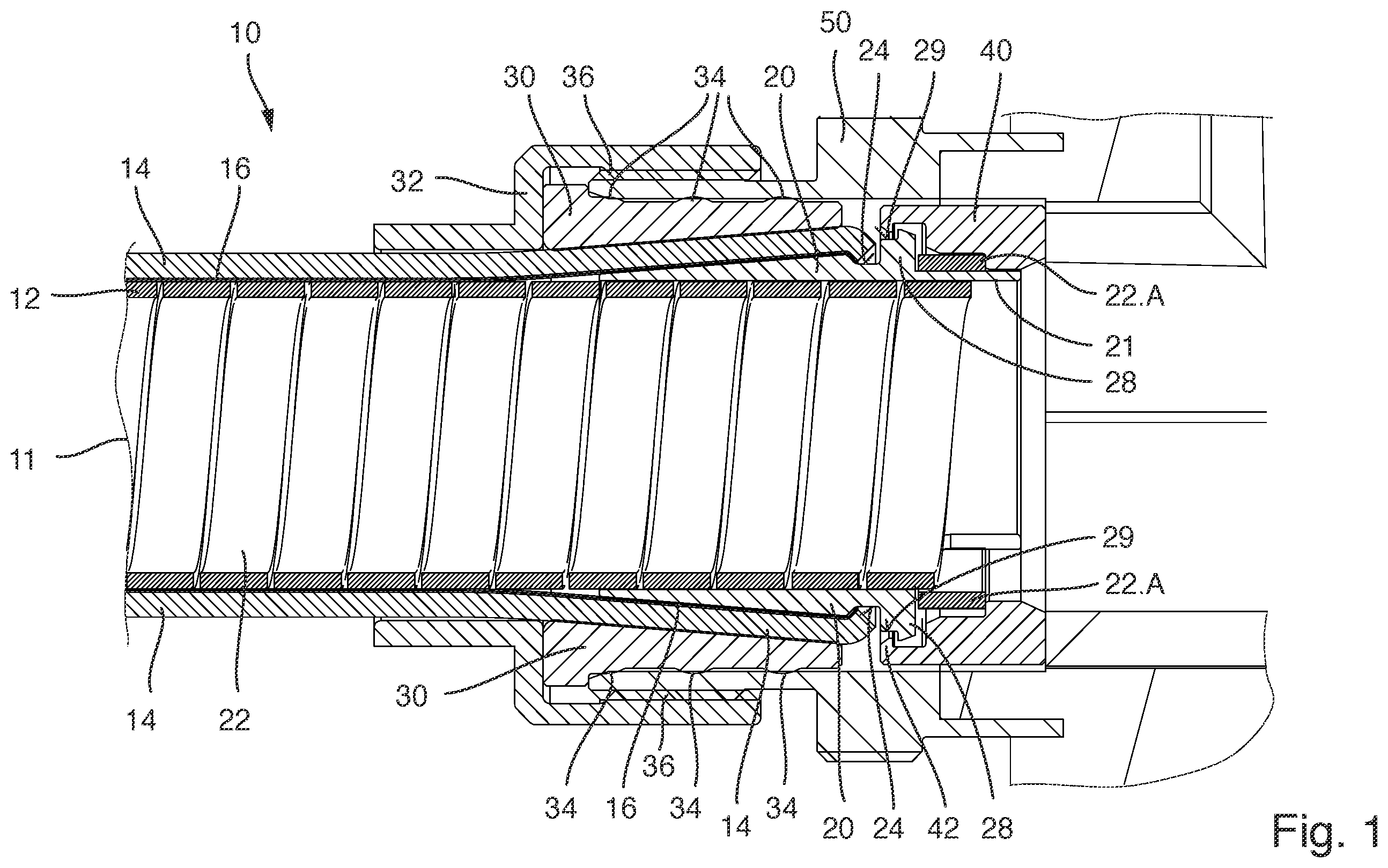 Patent US12410875 Figure 1 – Fluid-tight hose connection