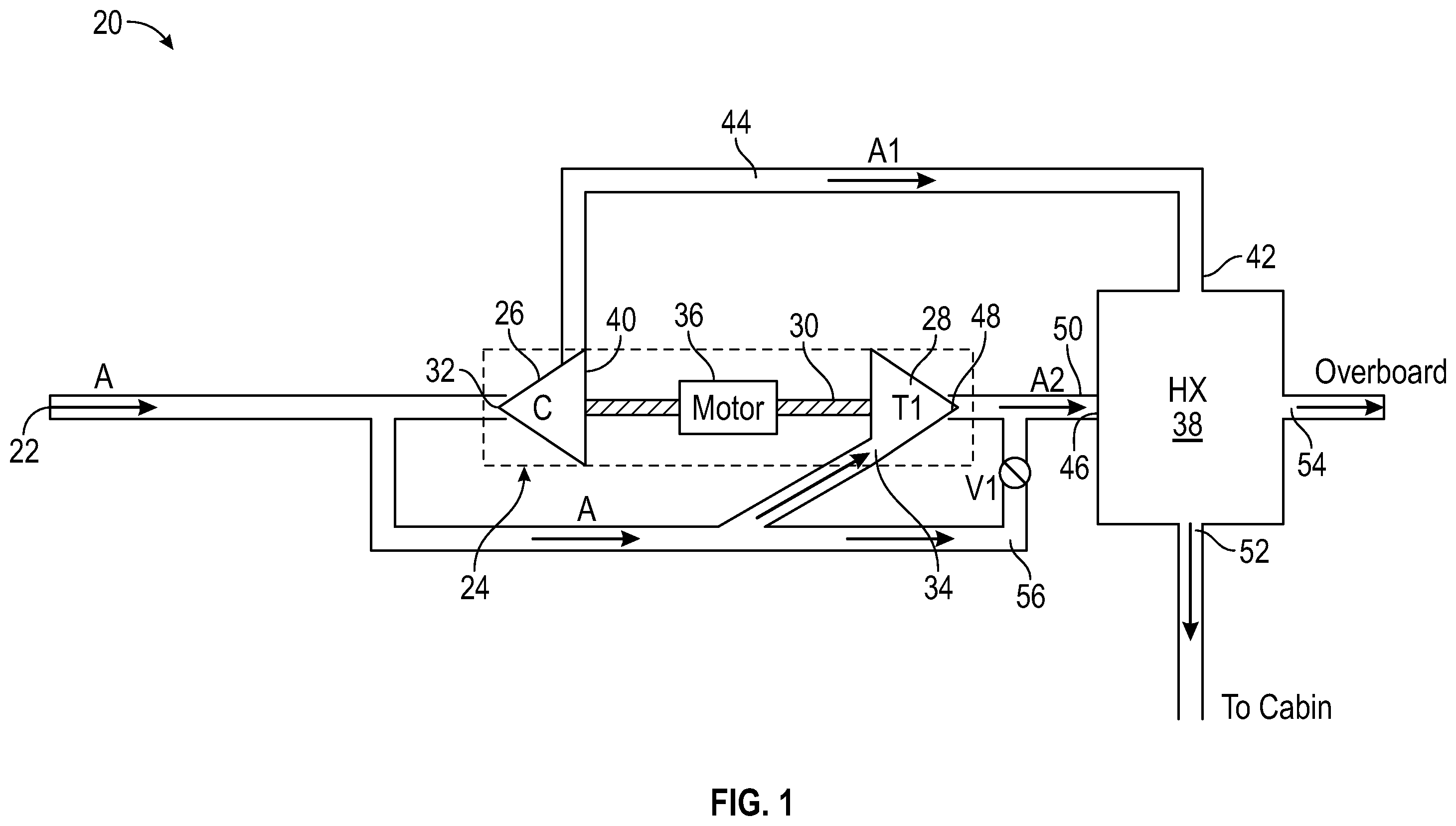 Patent US12410949 — Ram air turbine powered cabin air compressor — Figure 1