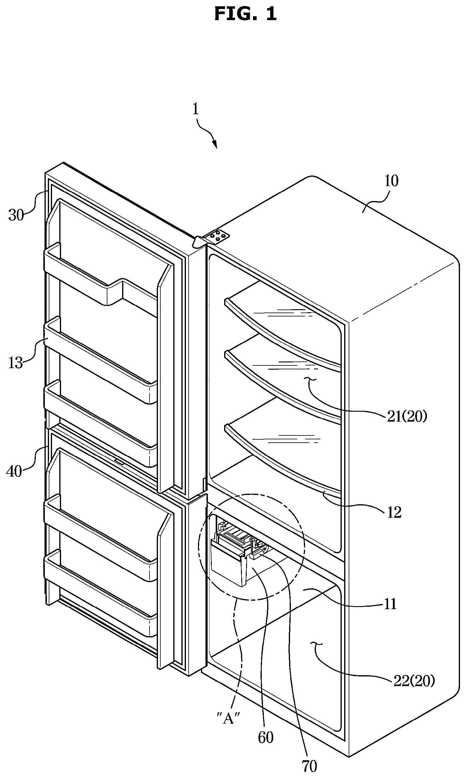 Patent US12410959 — Refrigerator — Figure 1