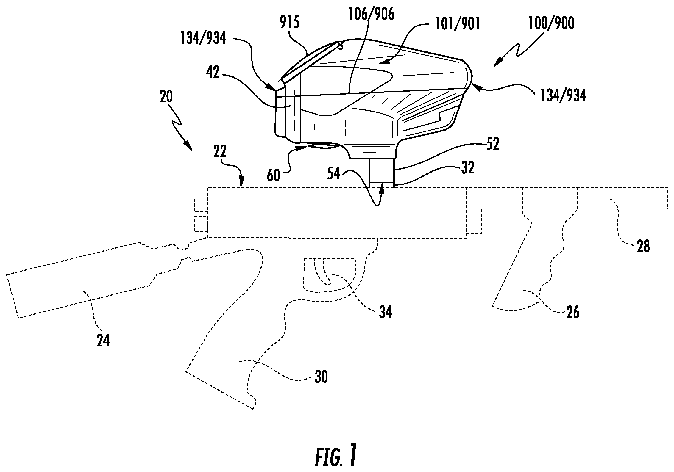Patent US12410986 — Projectile loader having streamlined external body and internal opening mechanism — Figure 1