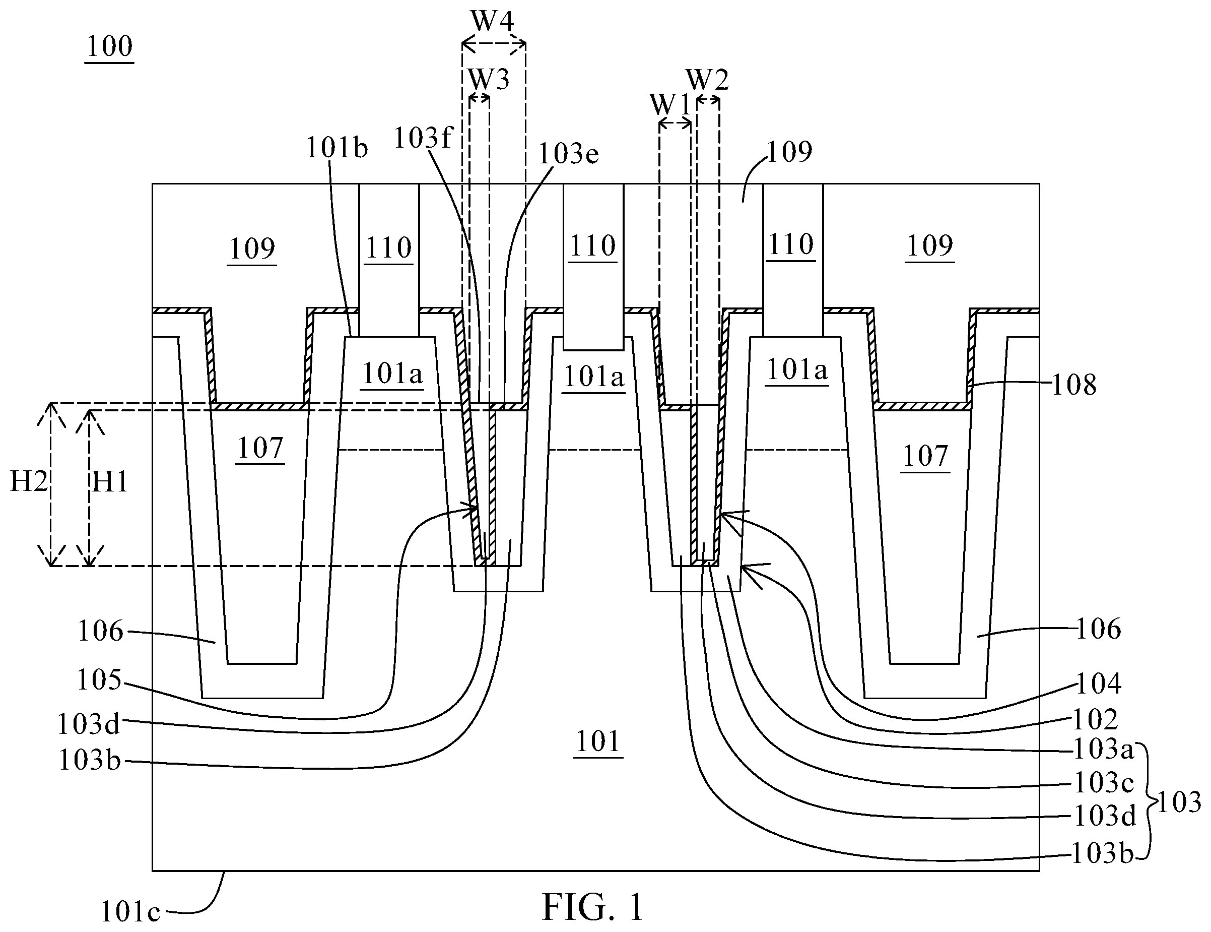 Patent US12414292 — Method for manufacturing memory device having word line with dual conductive materials — Figure 1