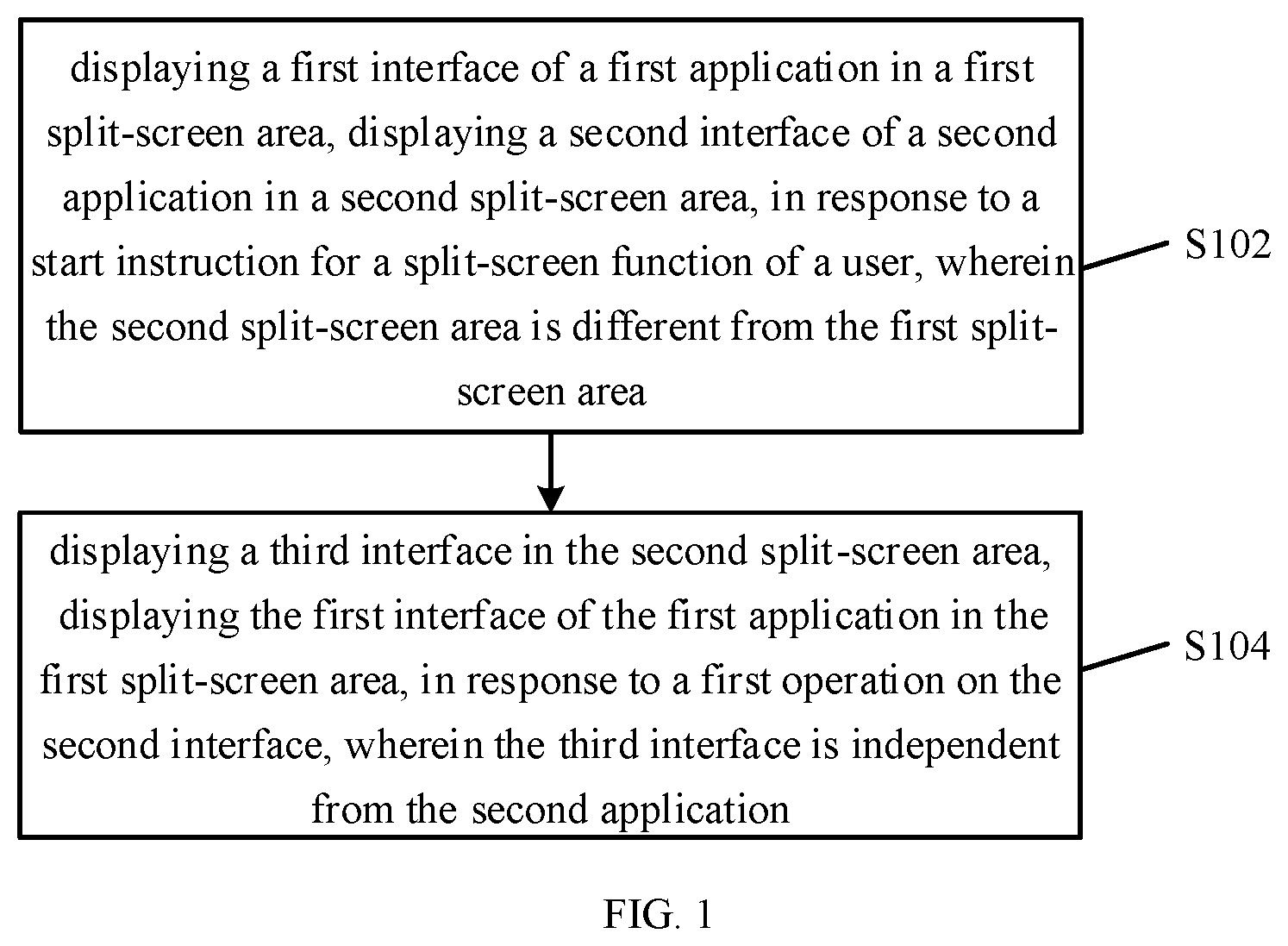 Patent US12417059 — Method and apparatus for split-screen display, electronic device and computer readable storage medium — Figure 1