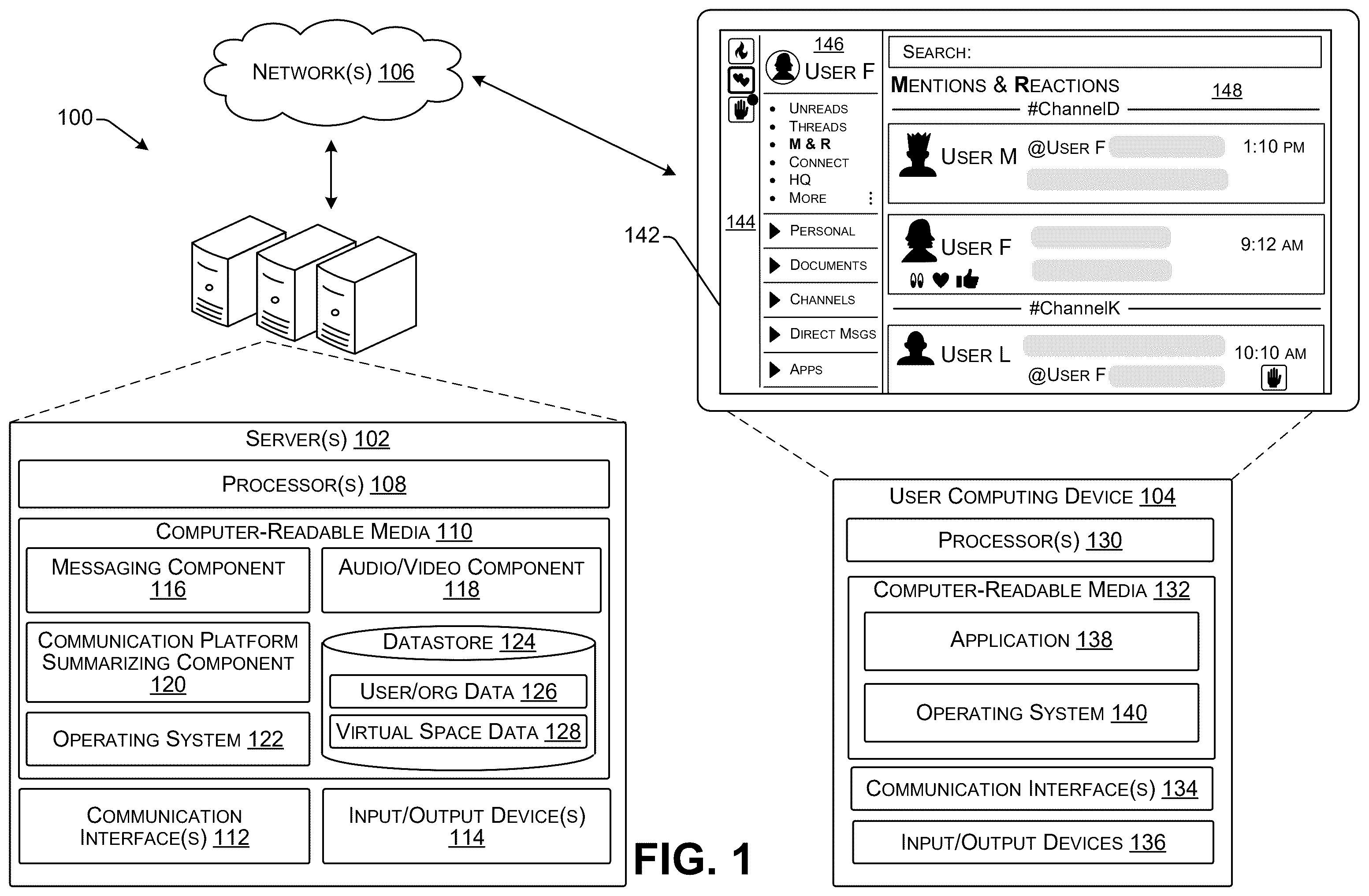 Patent US12417063 — Displaying a communication platform summary — Figure 1