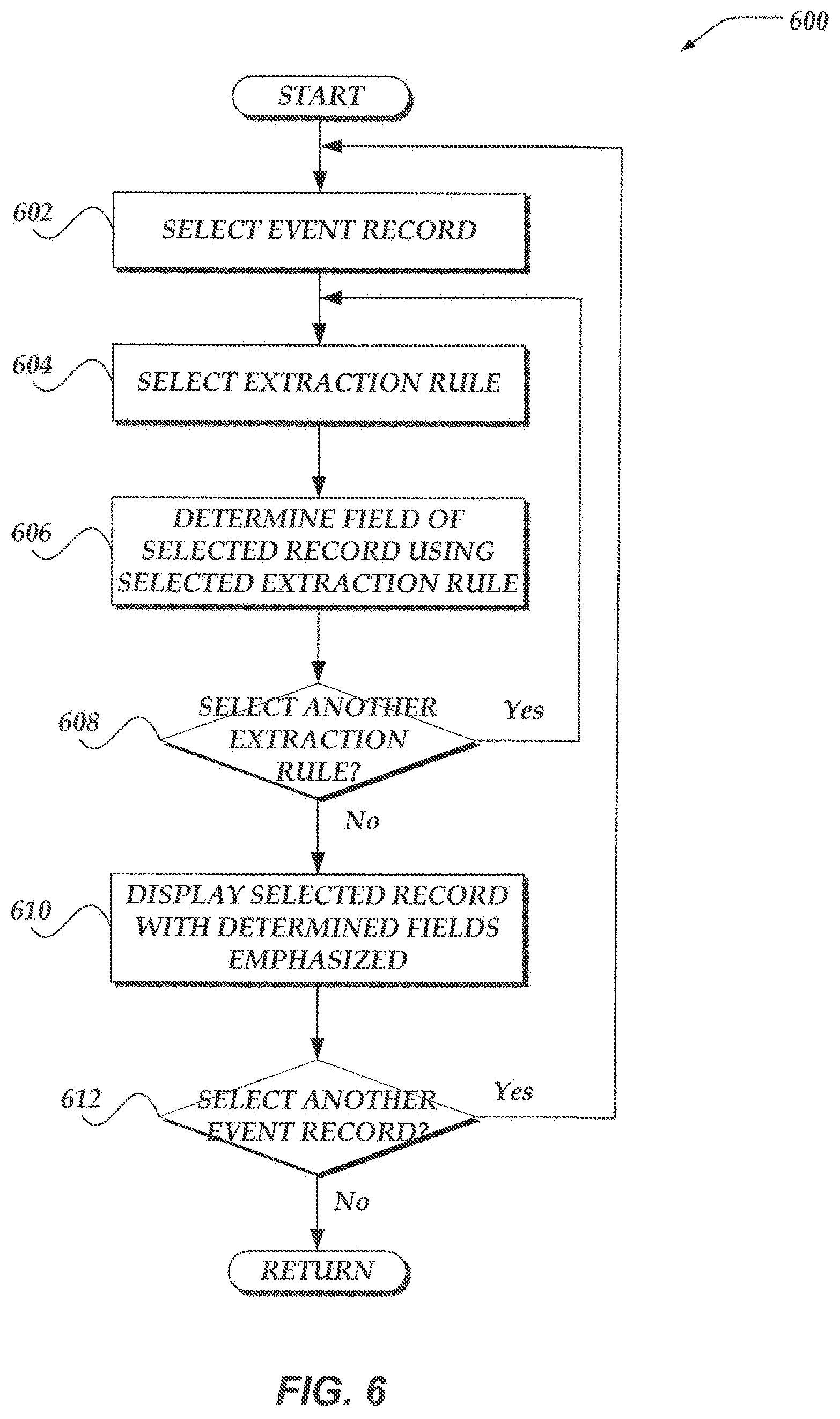 Patent US12417074 Figure 7 – Updating event records based on user edited extraction rule