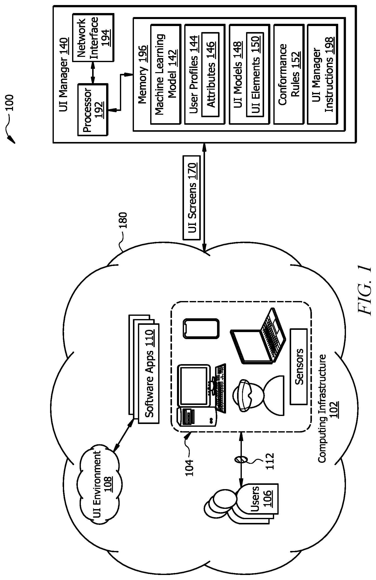 Patent US12417108 — System and method for generating a context-based user interface — Figure 1