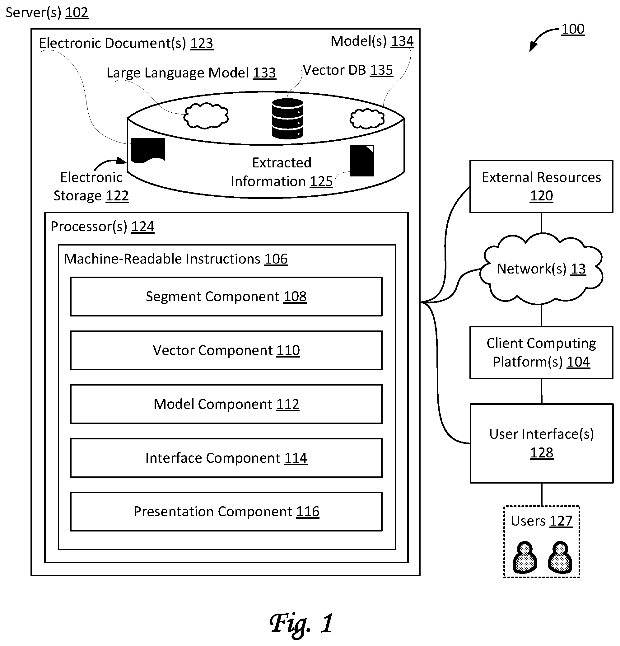 Patent US12417352 — Systems and methods for using a large language model for large documents — Figure 1