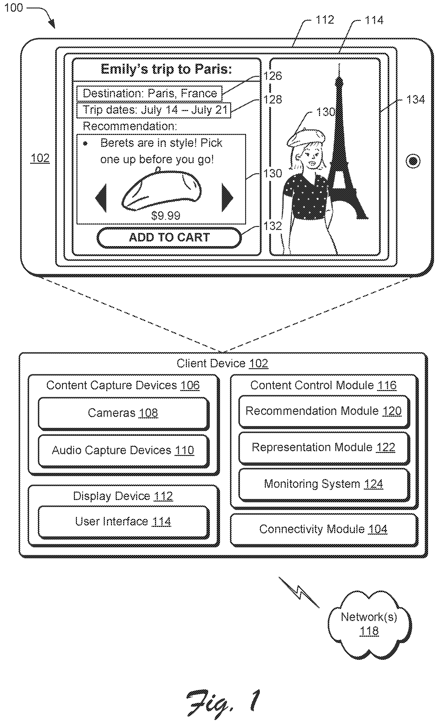 Patent US12417480 — Personalized product recommendations based on an itinerary — Figure 1
