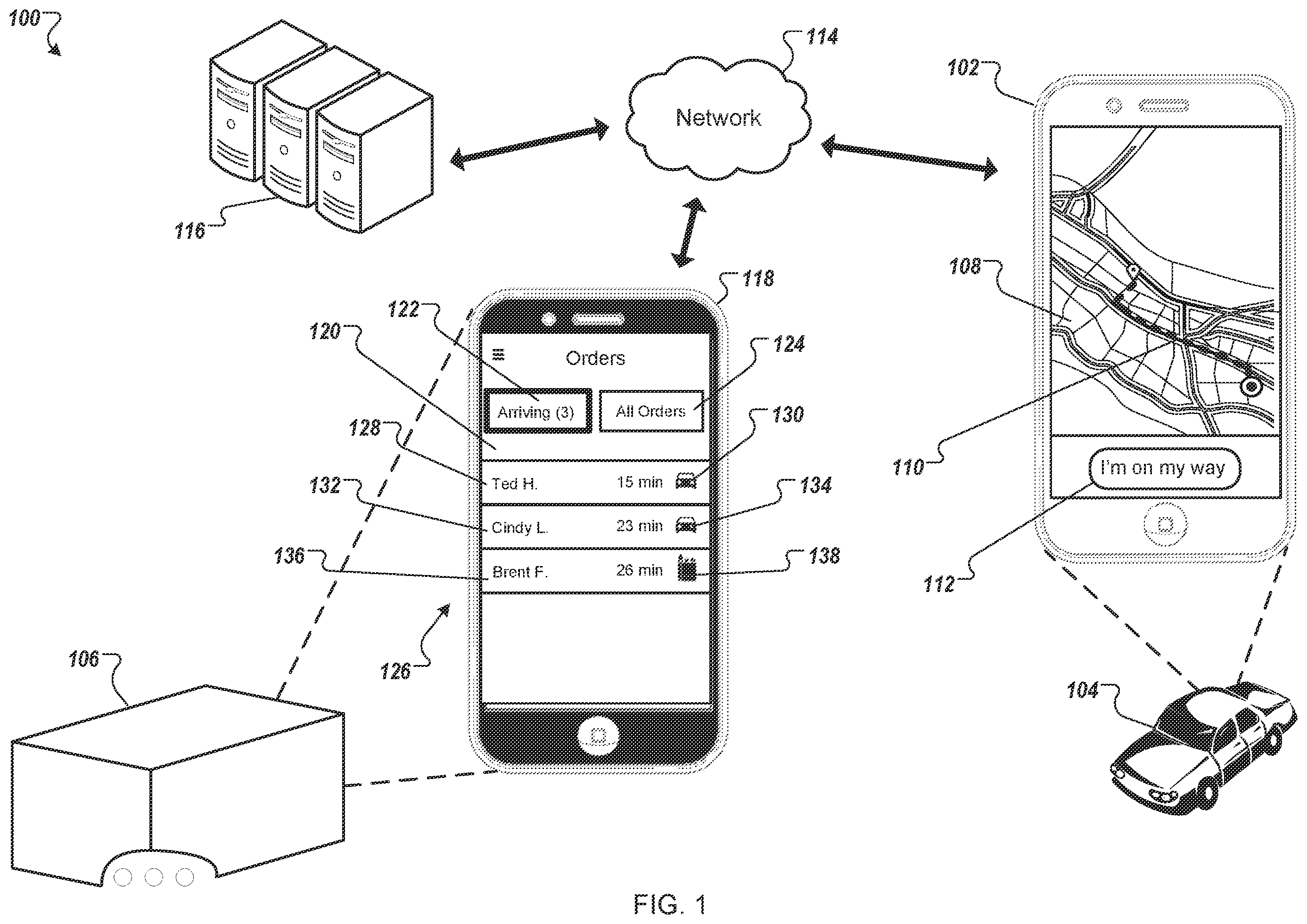 Patent US12417485 — System for facilitating drive up order fulfillment — Figure 1